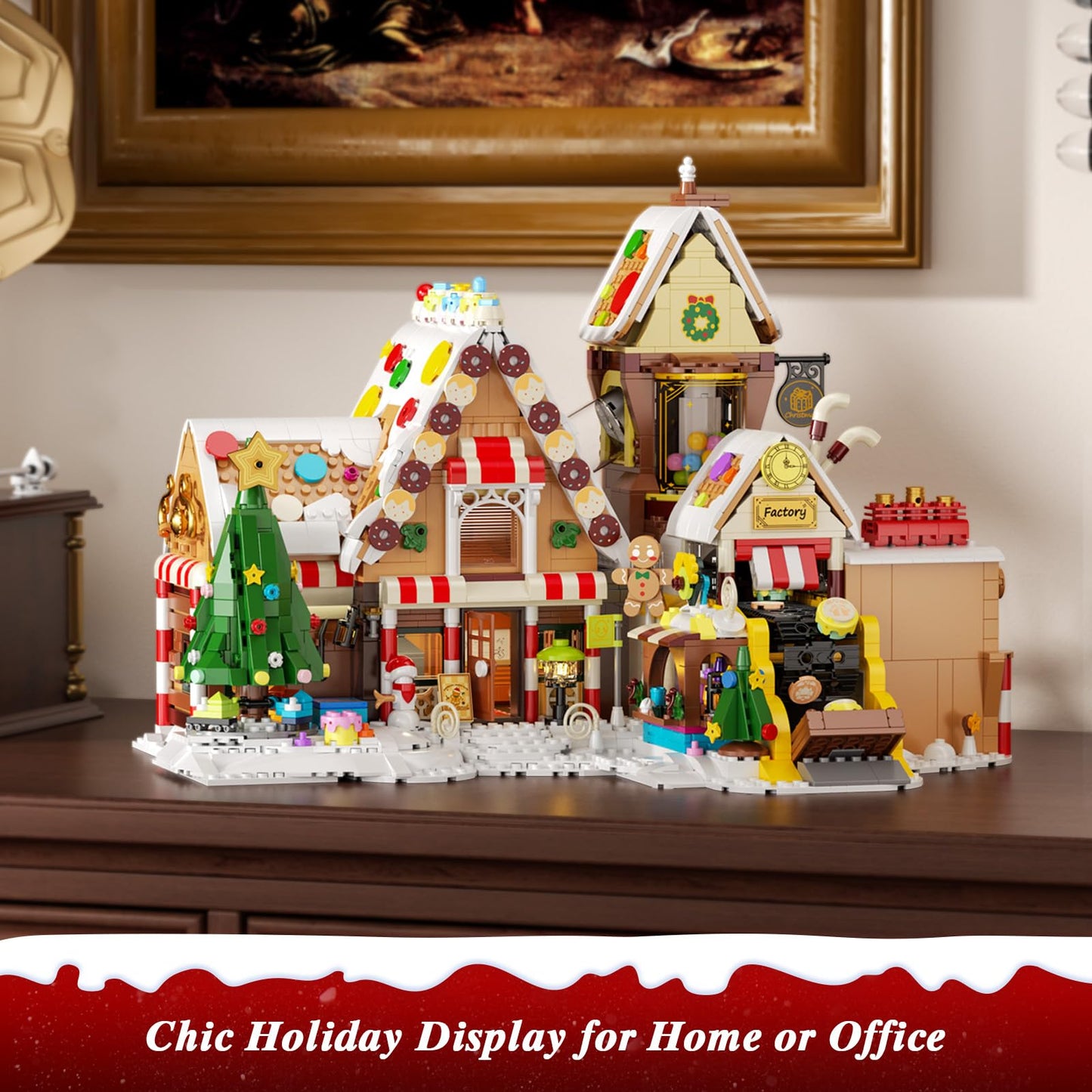 SHAREHB Christmas Gingerbread Factory Building Set – Motorized DIY Candy Kit
