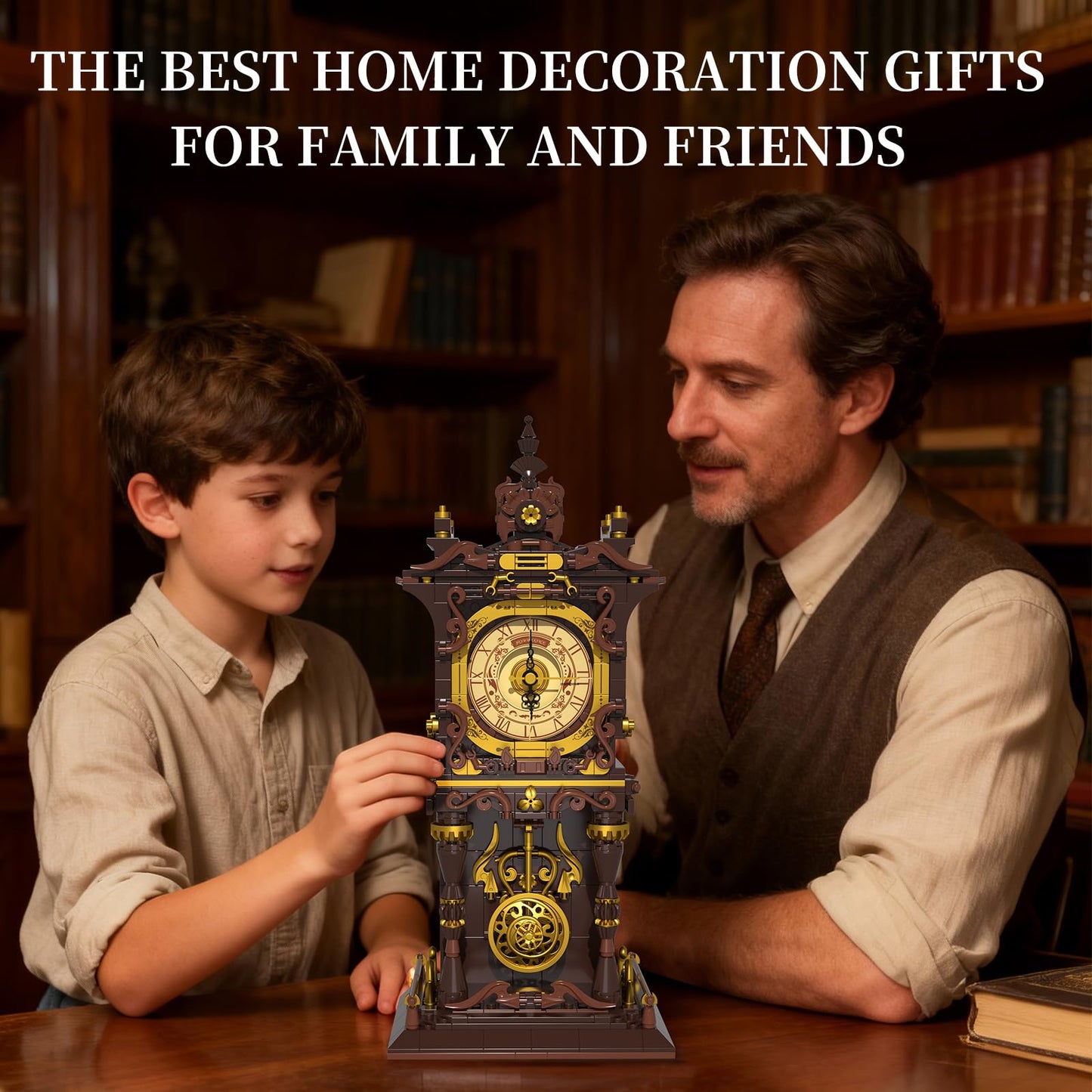 SHAREHB Vintage Swing Clock Building Blocks Set — Real Pendulum & Rotating Dial