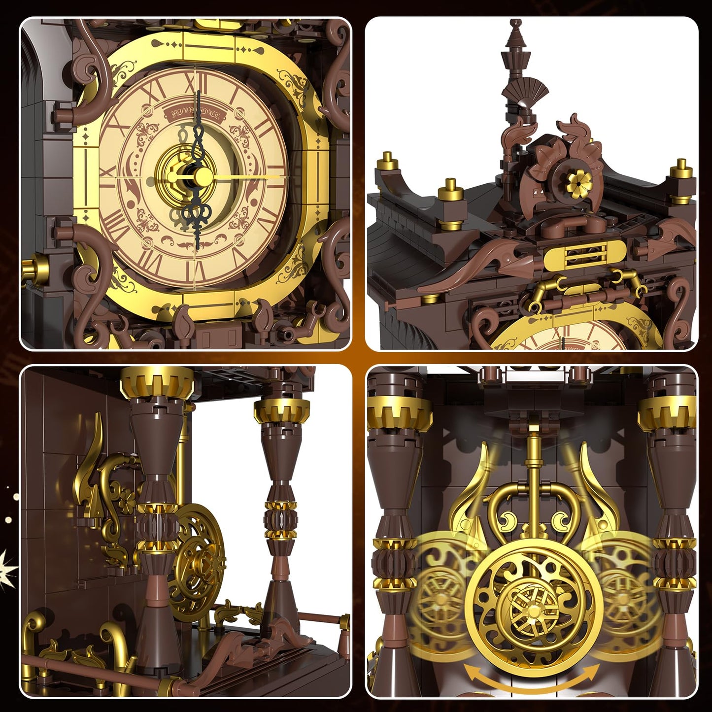 SHAREHB Vintage Swing Clock Building Blocks Set — Real Pendulum & Rotating Dial