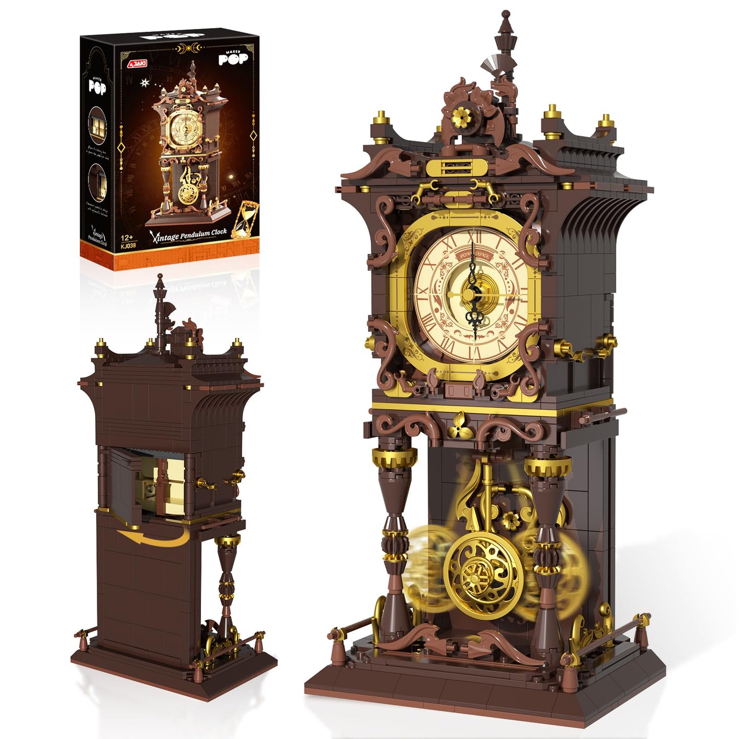 SHAREHB Vintage Swing Clock Building Blocks Set — Real Pendulum & Rotating Dial