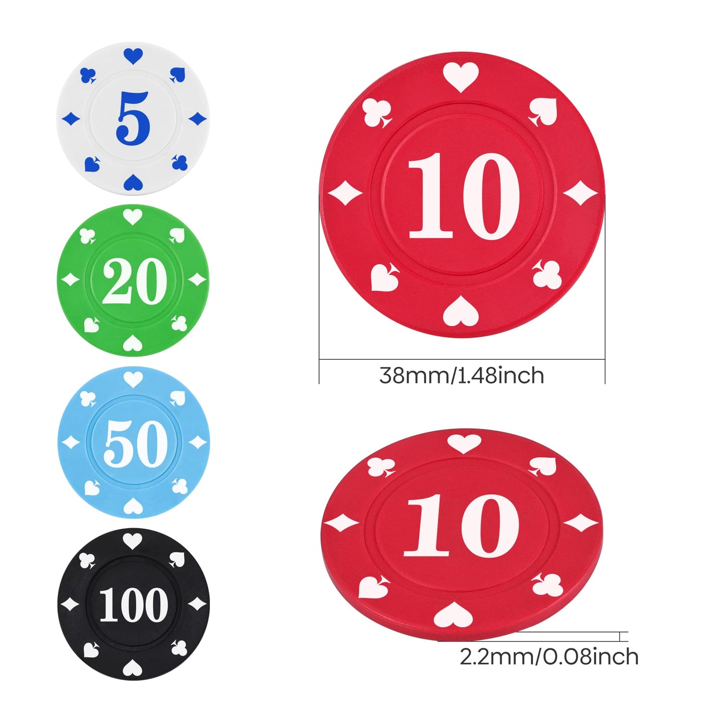 Sharkplay 100-Piece Plastic Poker Chips Set with Storage Box – Durable ABS, 38mm Chips