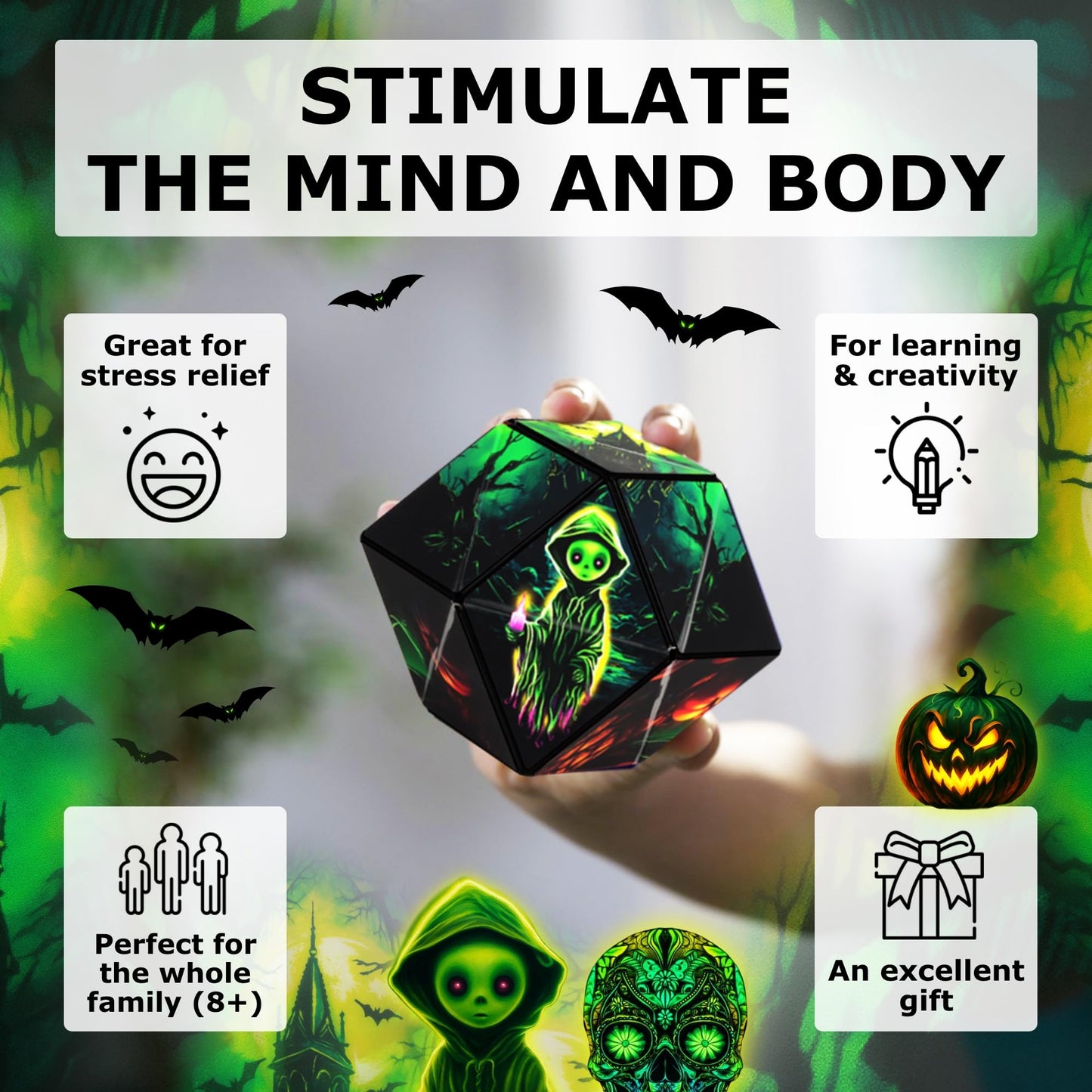 Shashibo Seasonal Halloween: Shape Shifting Box – 36 Magnets, 100+ Shapes (Ghastly Jack)