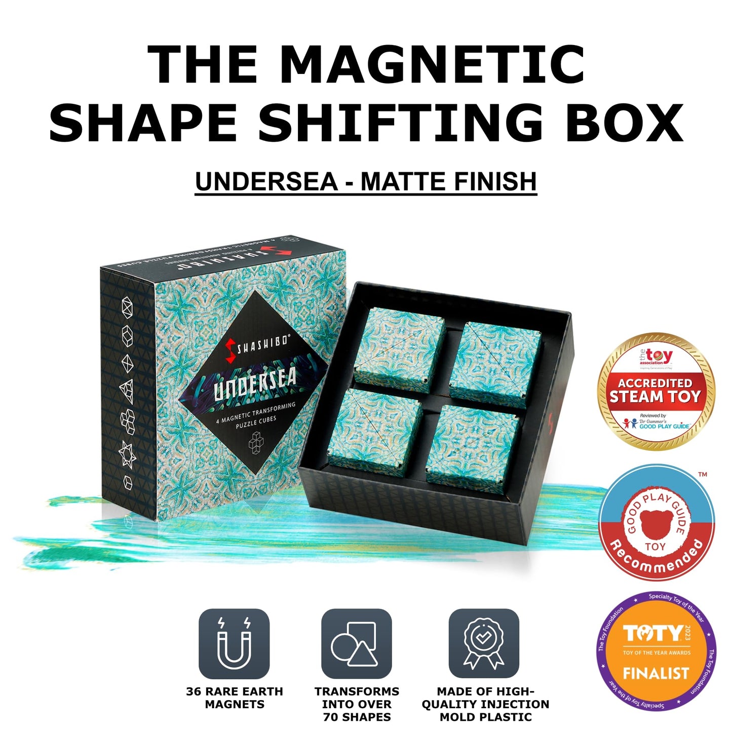 Shashibo Shape Shifting Box – 36 Magnets, 70+ Shapes, 4-Pack Gift Box