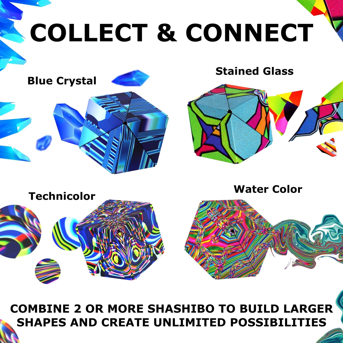 Shashibo Shape Shifting Box – Magnetic STEM Fidget Toy, 100+ Shapes, Blue Crystal