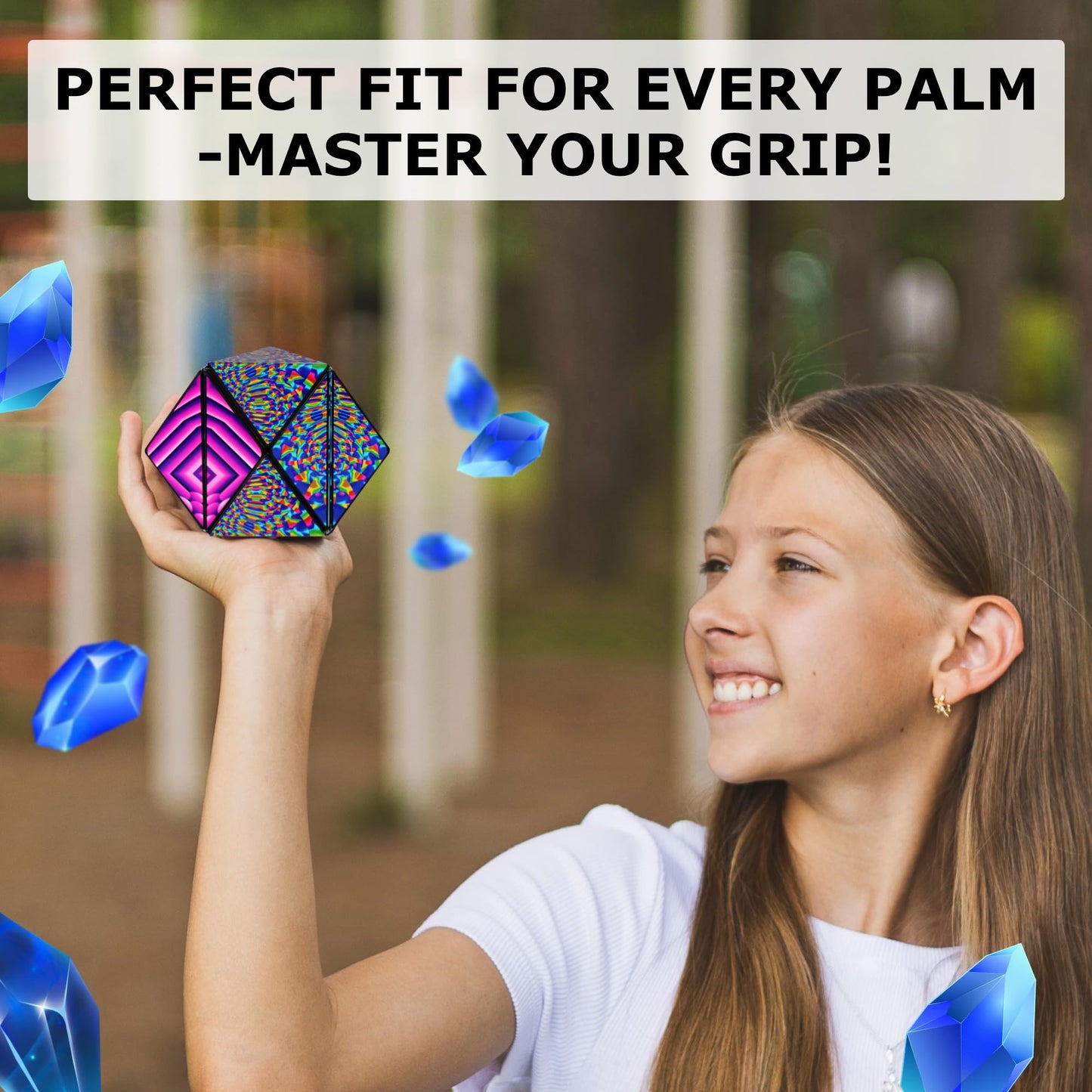 Shashibo Shape Shifting Box – Magnetic STEM Fidget Toy, 100+ Shapes, Blue Crystal