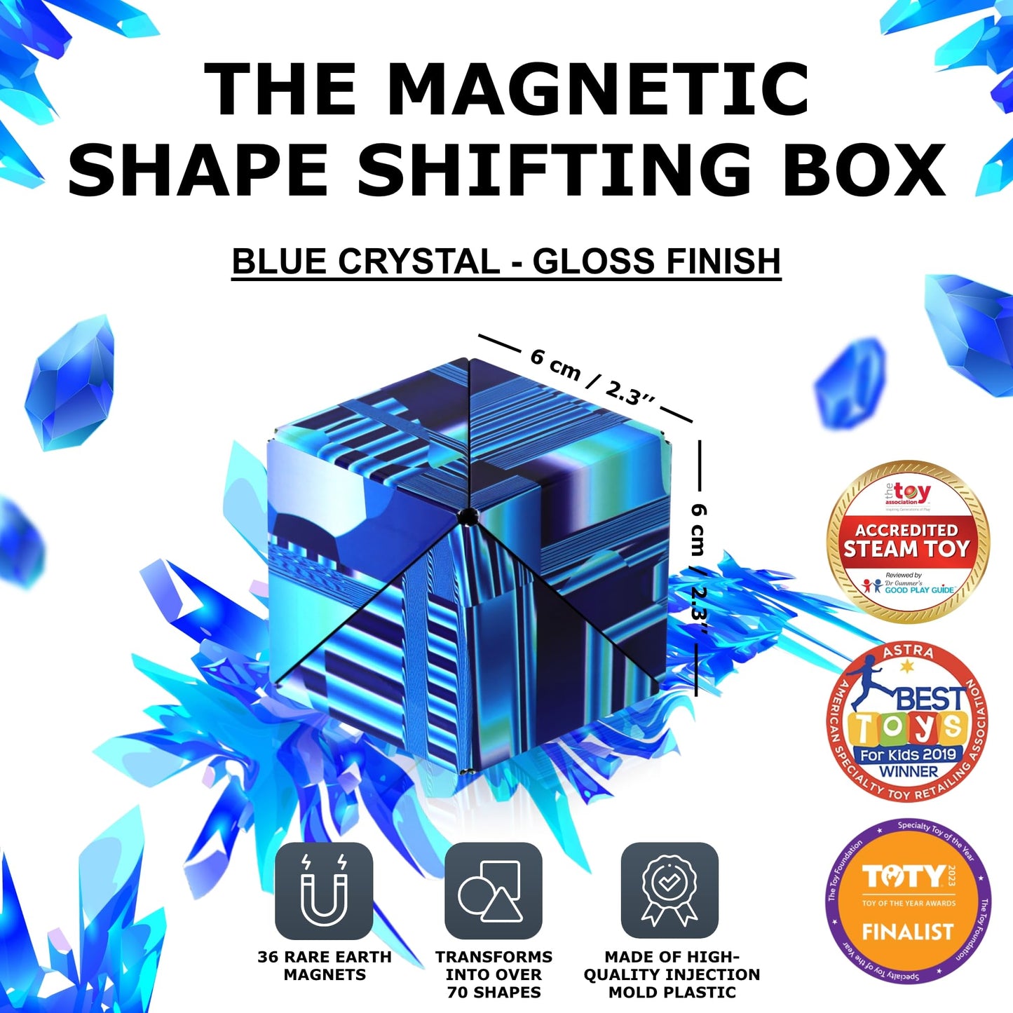 Shashibo Shape Shifting Box – Magnetic STEM Fidget Toy, 100+ Shapes, Blue Crystal