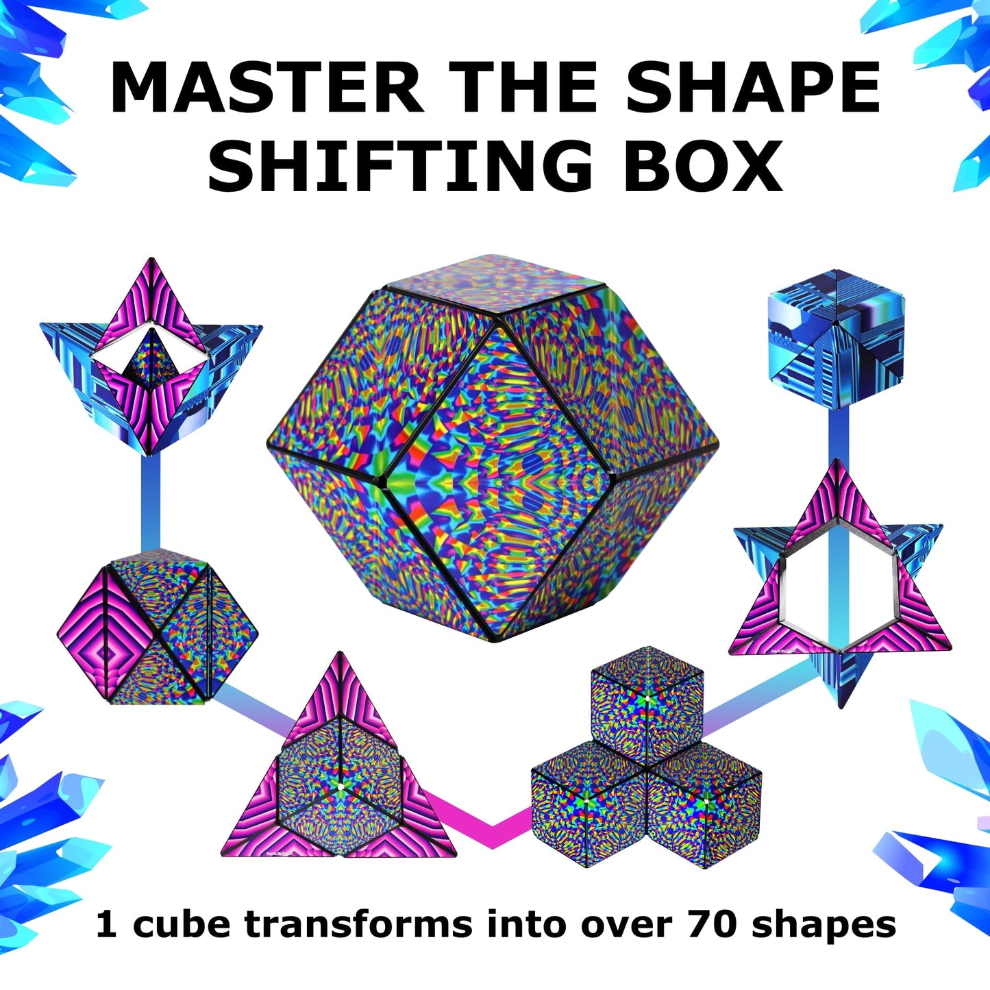 Shashibo Shape Shifting Box – Magnetic STEM Fidget Toy, 100+ Shapes, Blue Crystal
