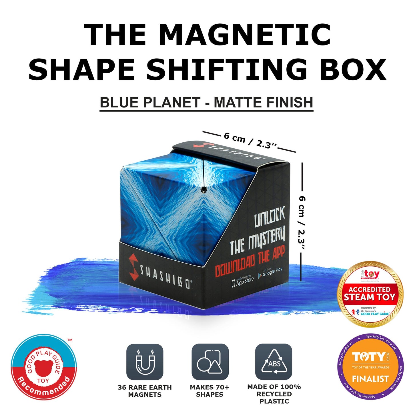 Shashibo Shape Shifting Box - Award-Winning Magnetic STEM Fidget Toy | 100+ Transformations (Blue Planet)