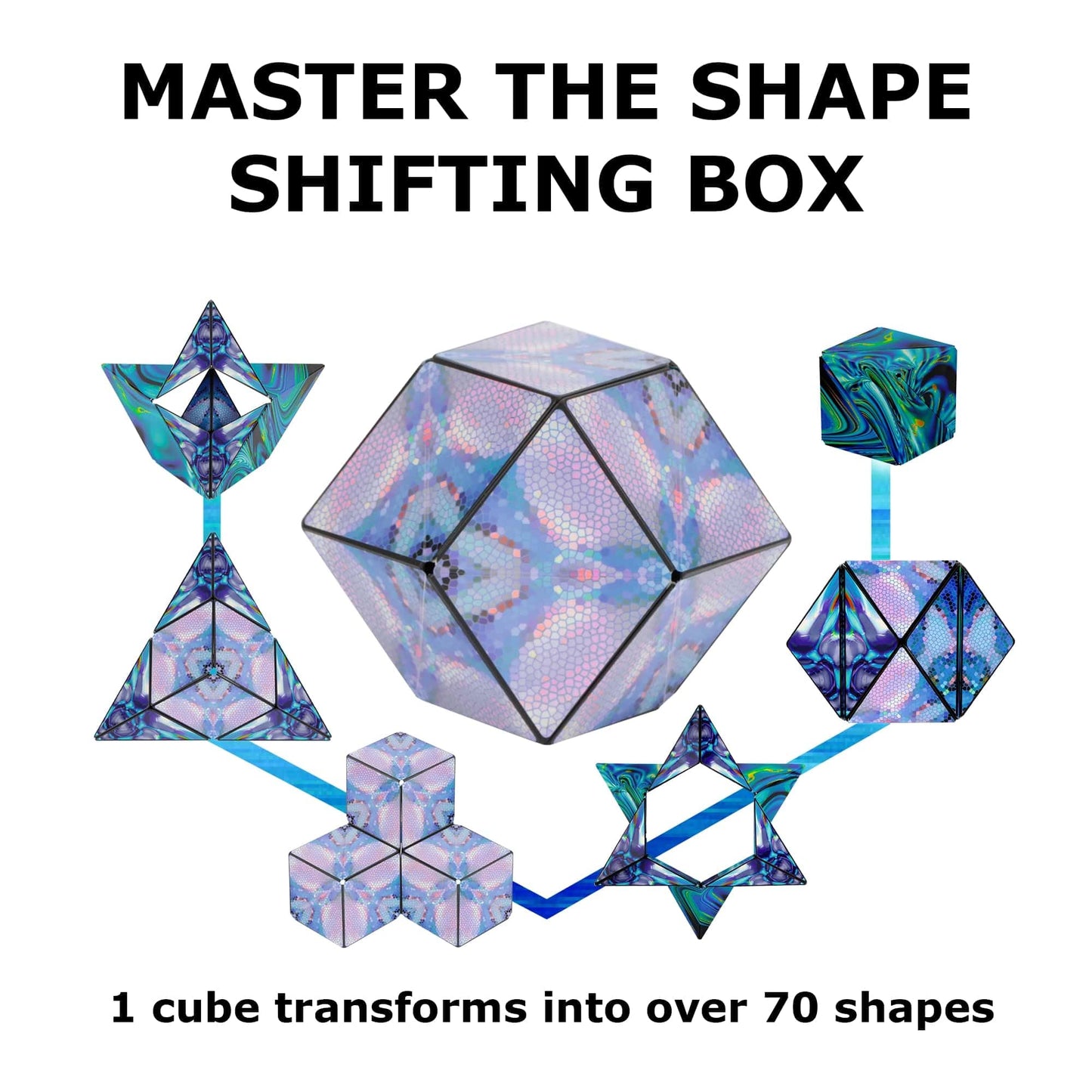 Shashibo Shape Shifting Box - Mystic Ocean | 100+ Shapes, Magnetic STEM Fidget Toy