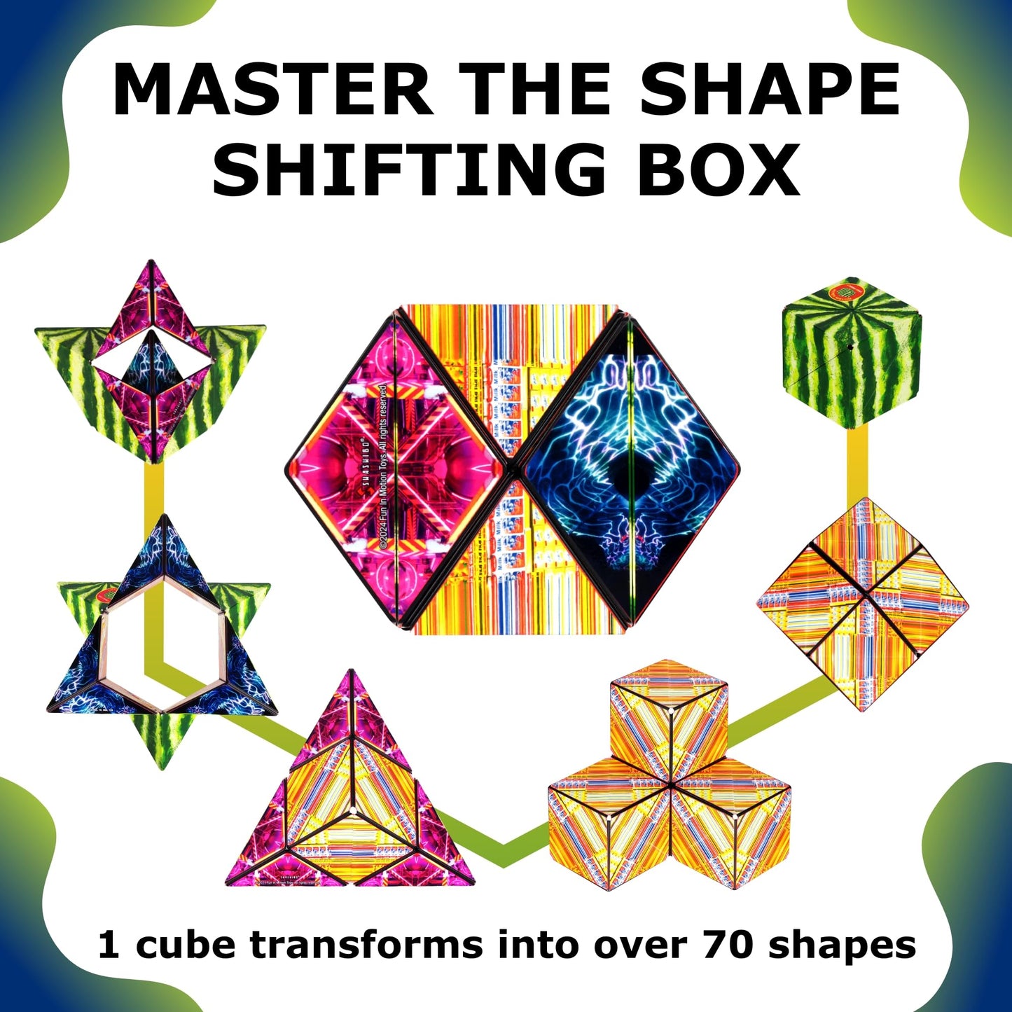 Shashibo Shape Shifting Box — Magnetic STEM Fidget Toy with 100+ Transformations (Hyper Melon)