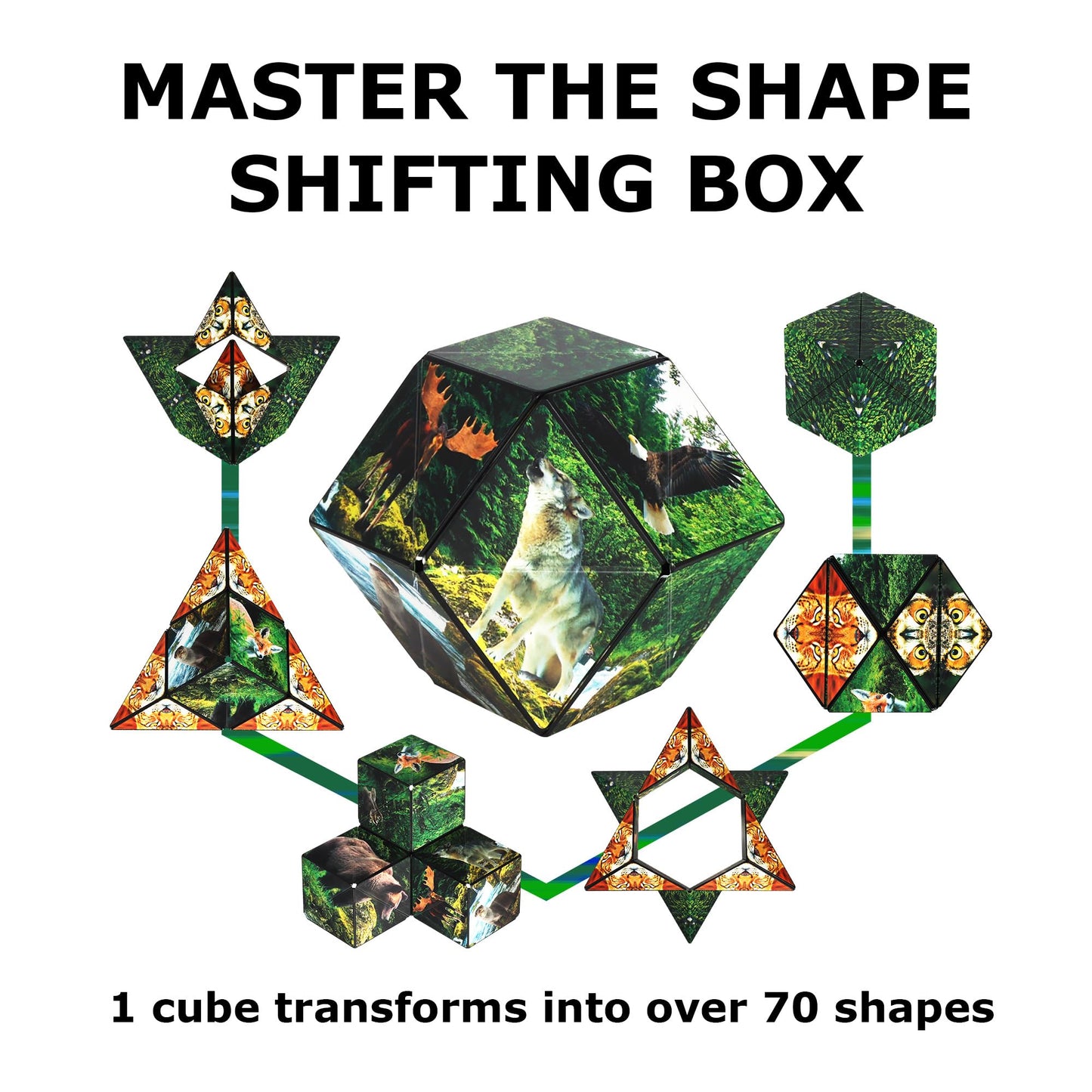 Shashibo Shape Shifting Box - Award-Winning Magnetic Puzzle Cube | 100+ Transformations, Calming Fidget Toy for Kids, Teens & Adults (Forest)
