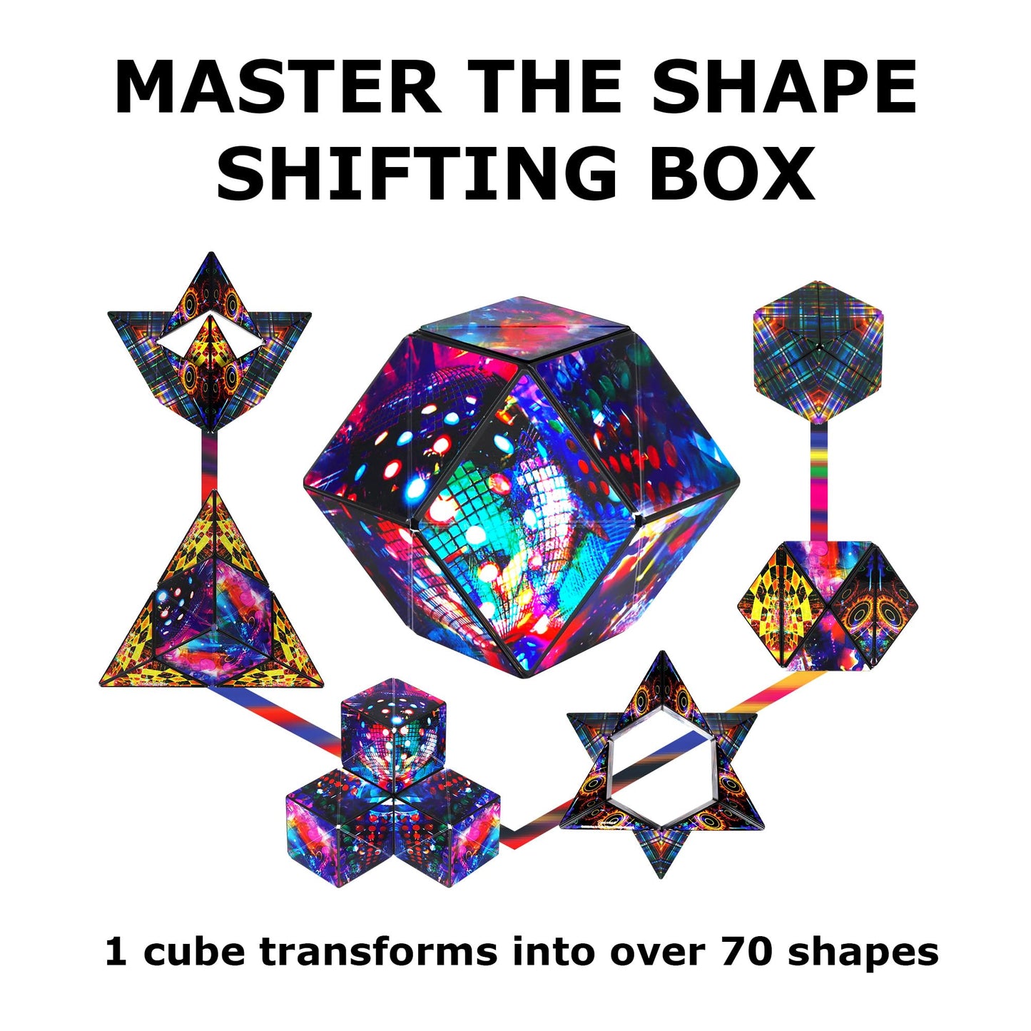 Shashibo Shape Shifting Box – 100+ Transforms Magnetic Puzzle Cube (Disco Plaid)