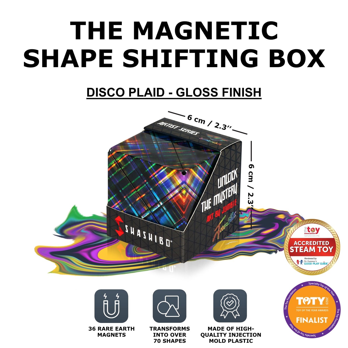 Shashibo Shape Shifting Box – 100+ Transforms Magnetic Puzzle Cube (Disco Plaid)
