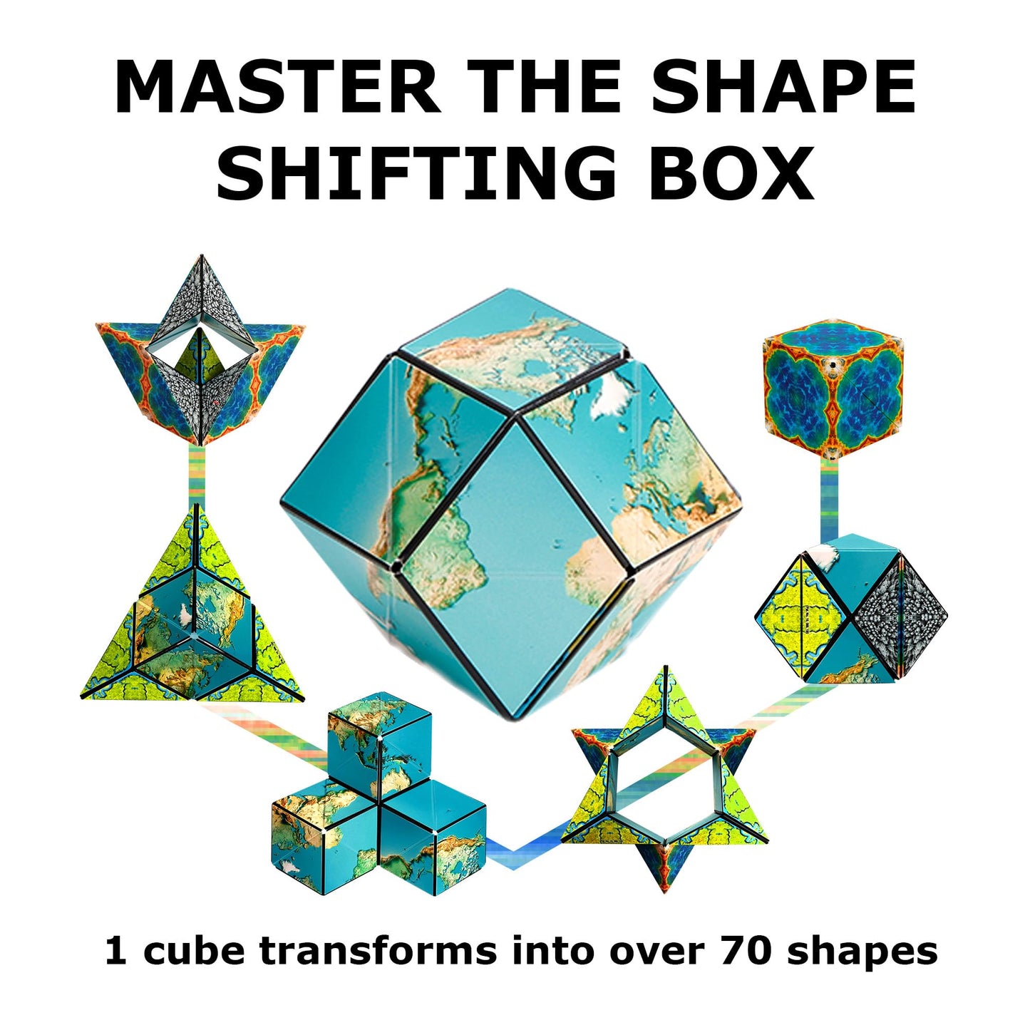 Shashibo Shape Shifting Box – 36 Magnets, 100+ Shapes, Award-Winning Puzzle Cube (Earth, 4 Pack)