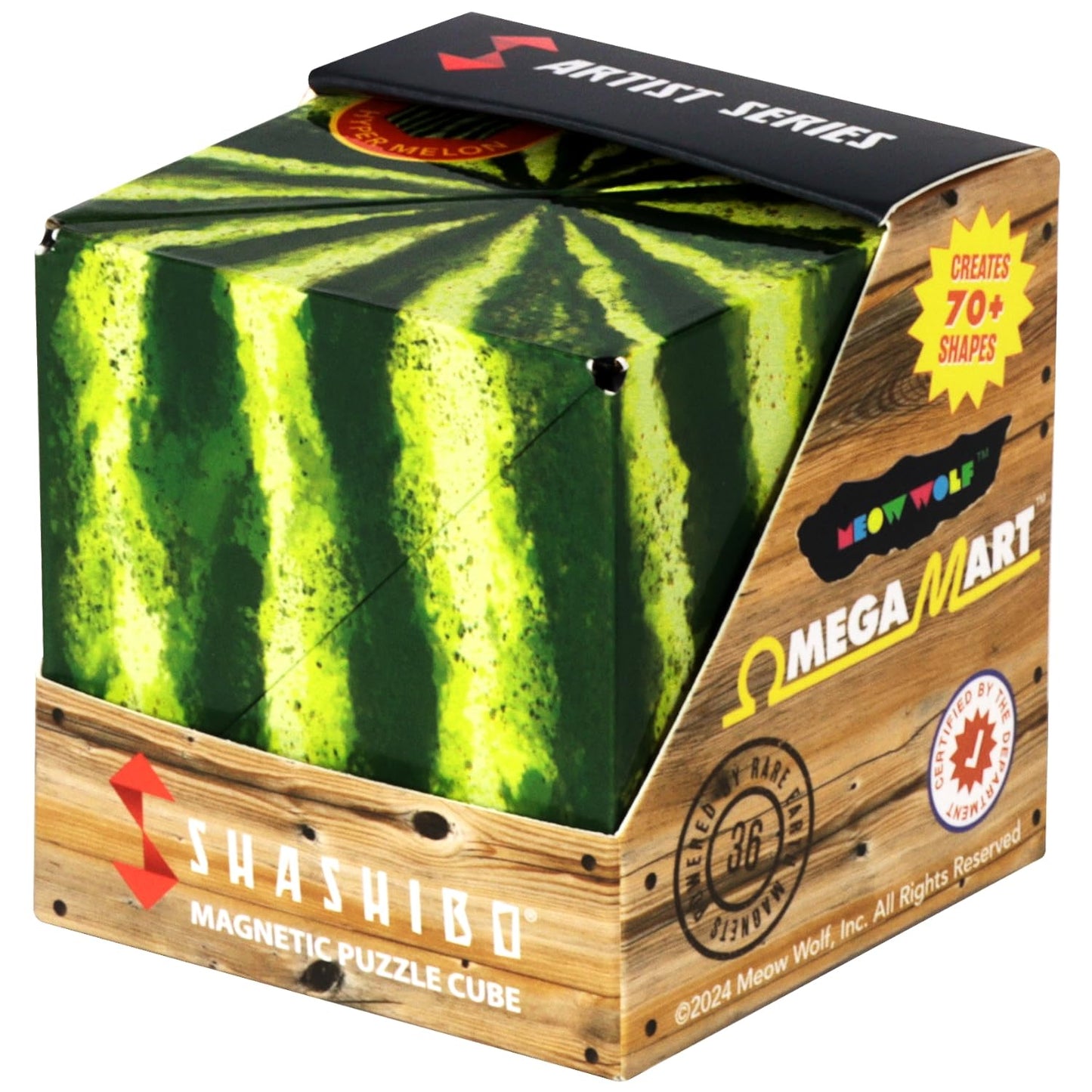 Shashibo Shape Shifting Box — Magnetic STEM Fidget Toy with 100+ Transformations (Hyper Melon)