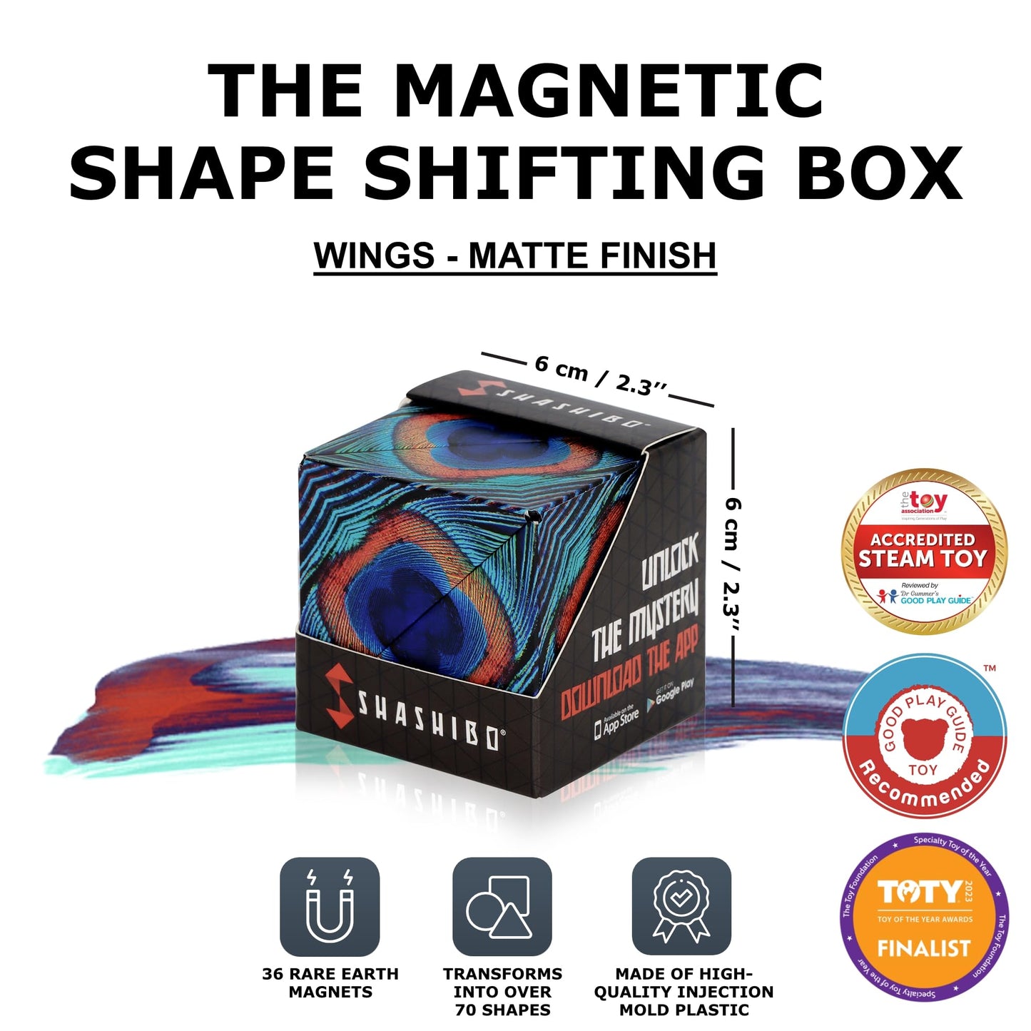 Shashibo Shape Shifting Box – 100+ Transforming Shapes, Ultra-Strong Magnets | STEM Fidget Toy (Wings)
