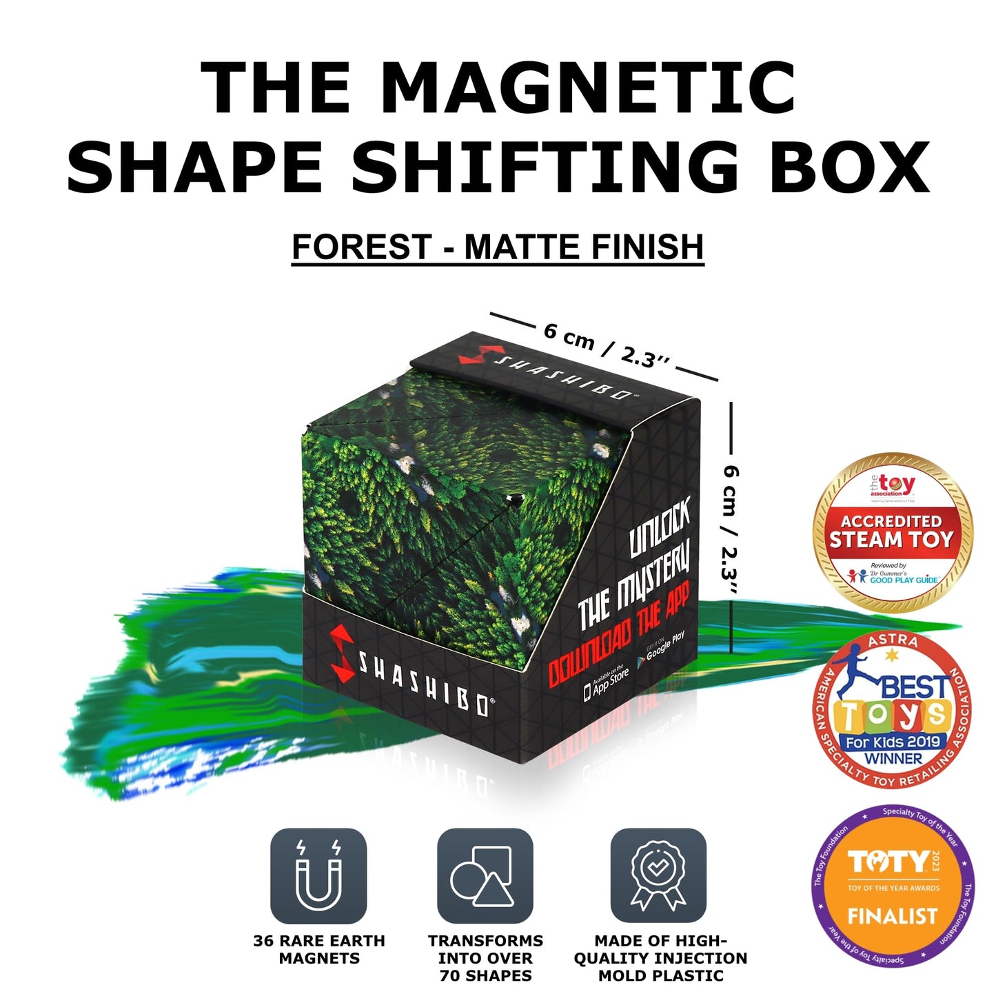 Shashibo Shape Shifting Box - Award-Winning Magnetic Puzzle Cube | 100+ Transformations, Calming Fidget Toy for Kids, Teens & Adults (Forest)