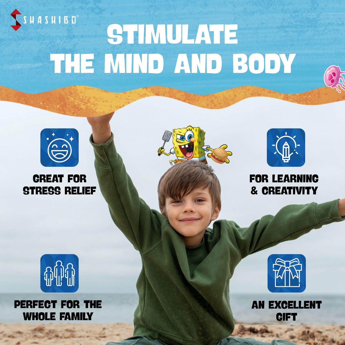 SHASHIBO SpongeBob Squarepants Shape Shifting Box — 100+ Transformations, Magnetic STEM Puzzle