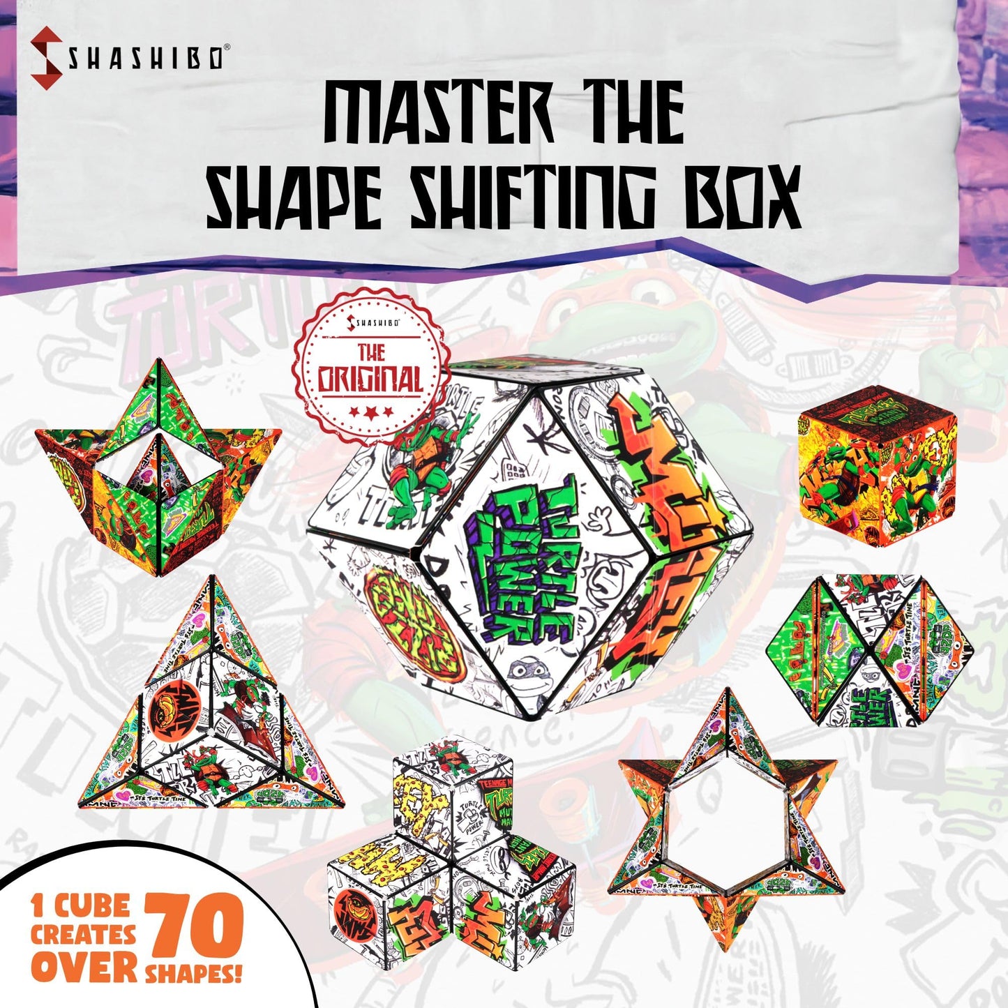 SHASHIBO TMNT Mikey Shape Shifter – 70+ Shapes, Magnetic Fidget Cube with App