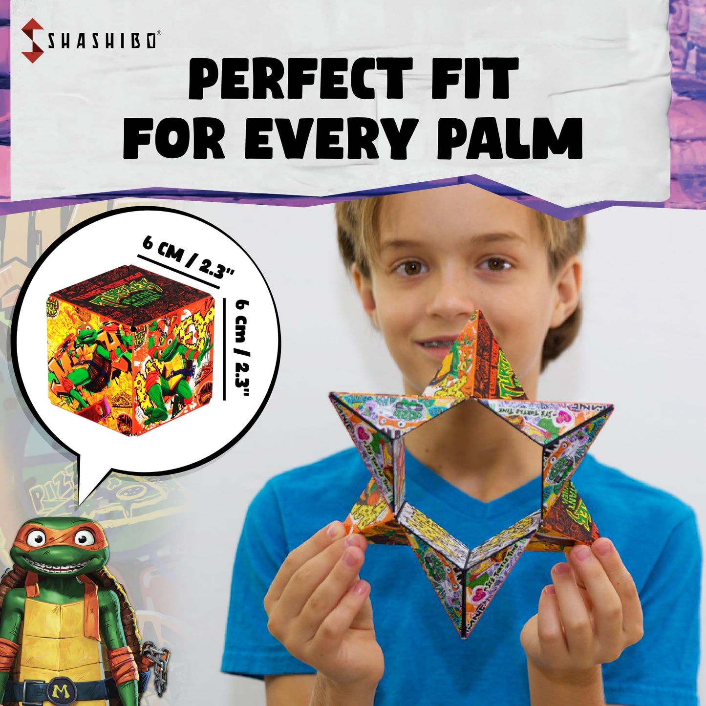 SHASHIBO TMNT Mikey Shape Shifter – 70+ Shapes, Magnetic Fidget Cube with App