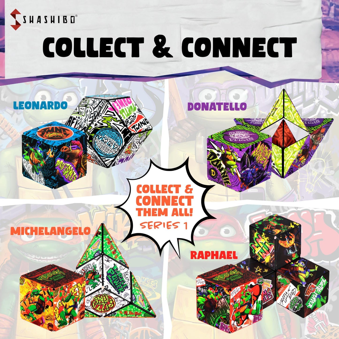 SHASHIBO TMNT Mikey Shape Shifter – 70+ Shapes, Magnetic Fidget Cube with App