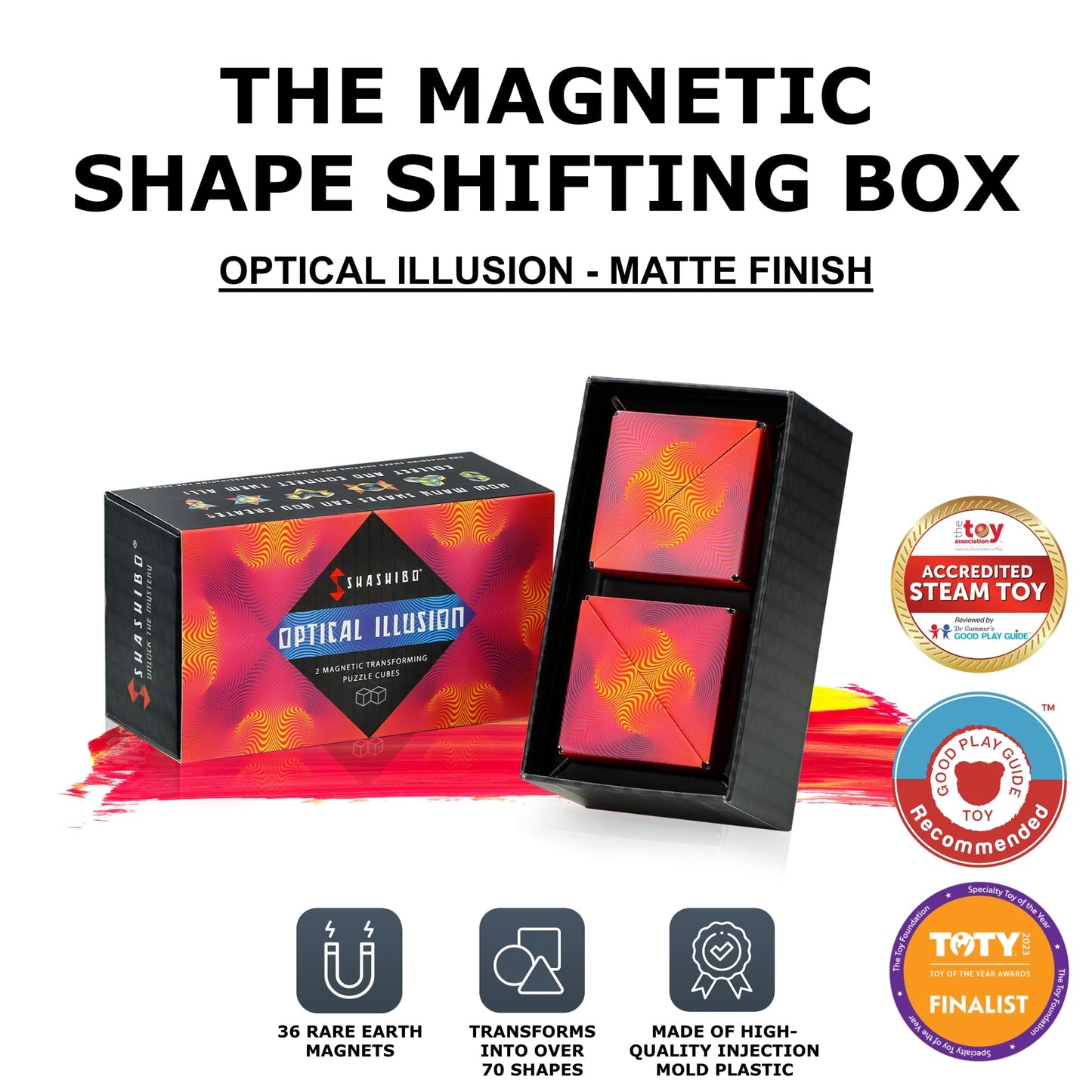 Shashibo Shape Shifting Box – 36 Magnets, 70+ Shapes, Gift Box + App