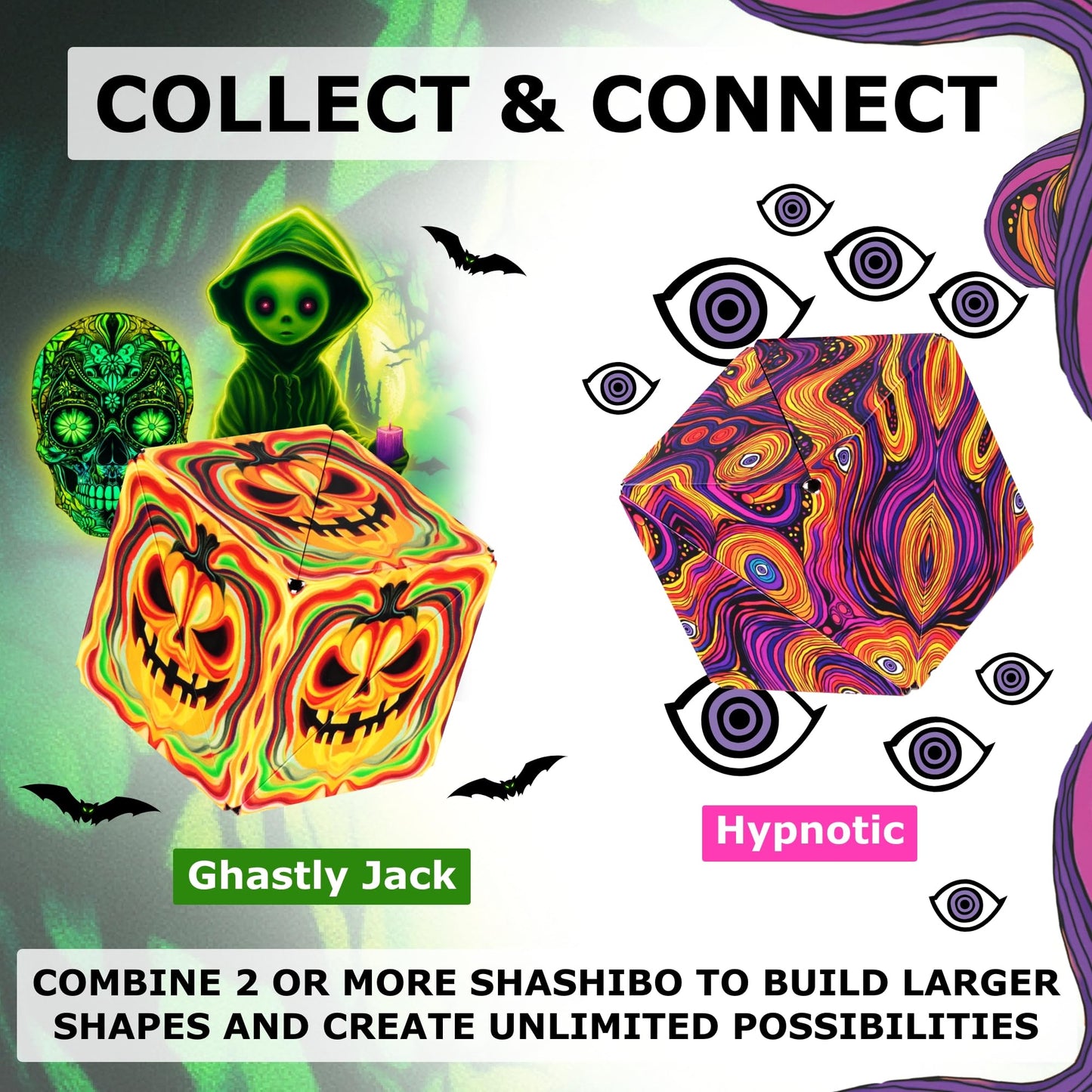 Shashibo Seasonal Halloween: Shape Shifting Box – 36 Magnets, 100+ Shapes (Ghastly Jack)