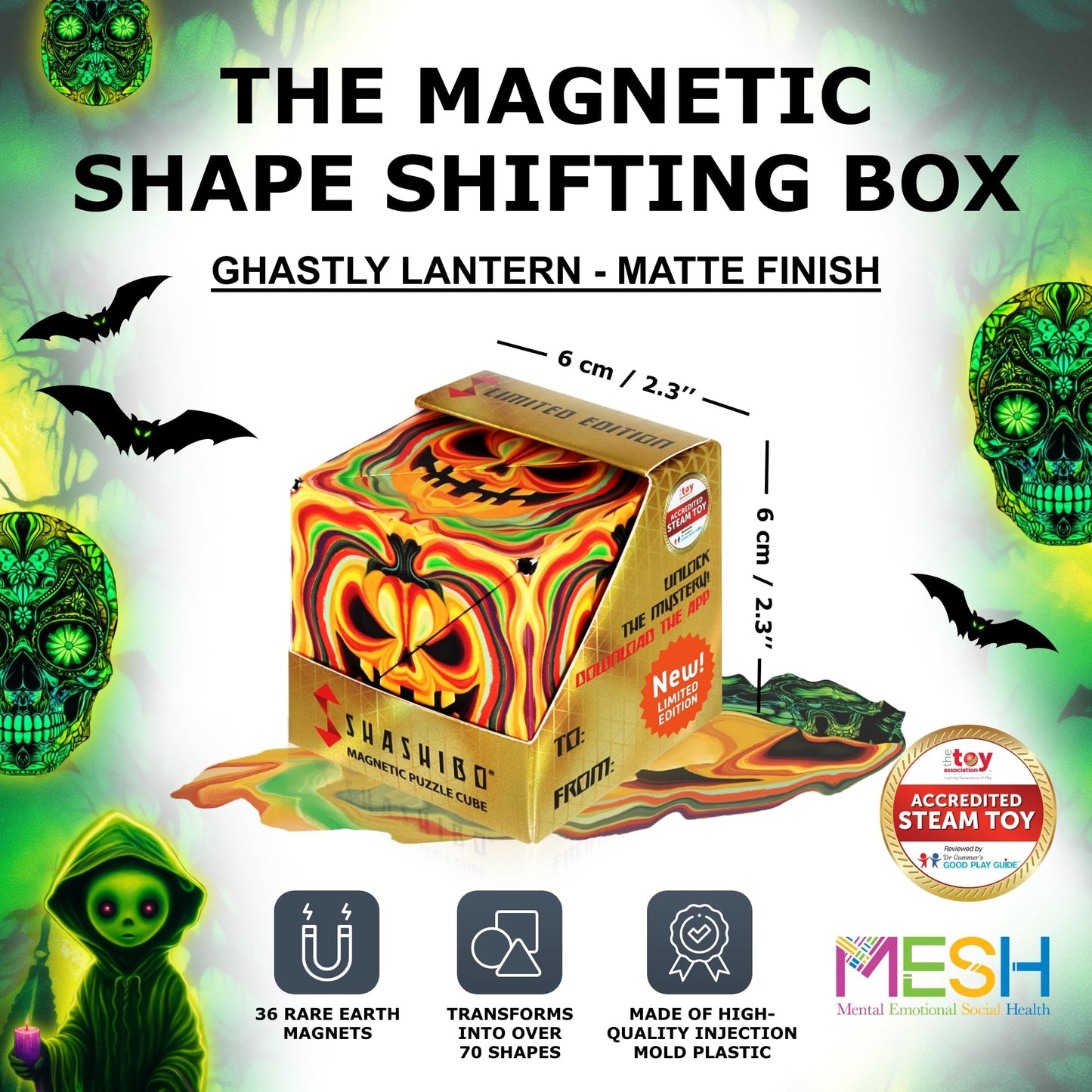 Shashibo Seasonal Halloween: Shape Shifting Box – 36 Magnets, 100+ Shapes (Ghastly Jack)