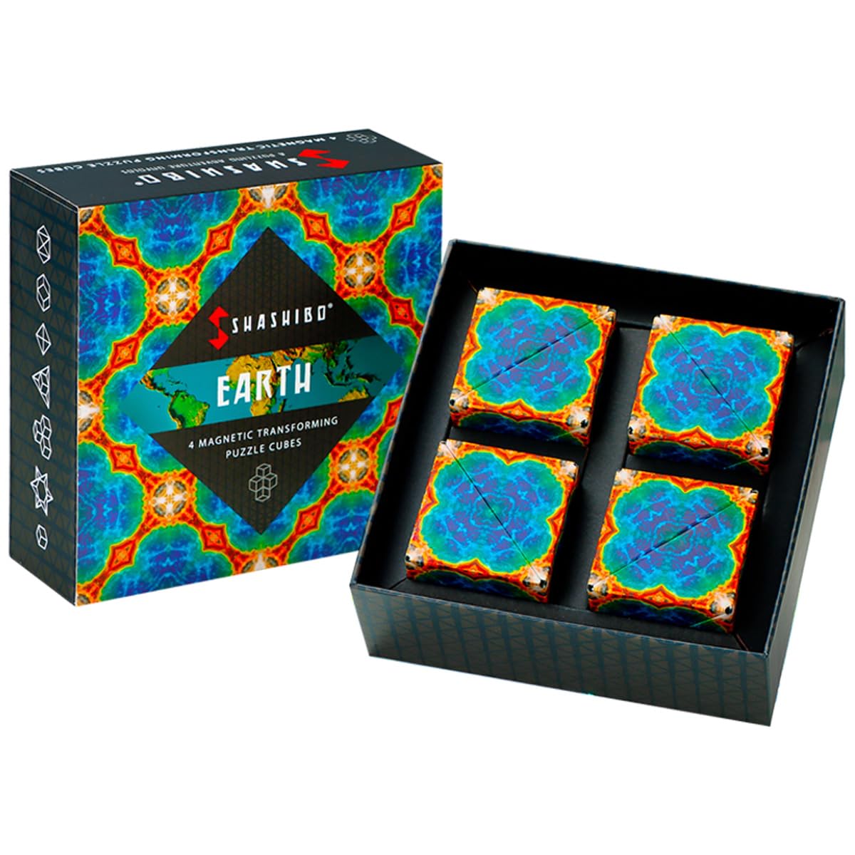 Shashibo Shape Shifting Box – 36 Magnets, 100+ Shapes, Award-Winning Puzzle Cube (Earth, 4 Pack)