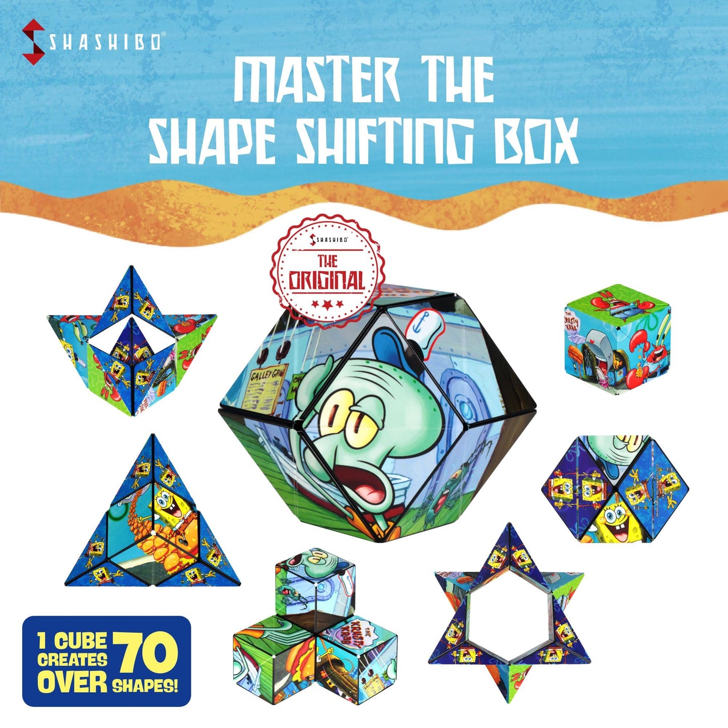 SHASHIBO SpongeBob Squarepants Shape Shifting Box — 100+ Transformations, Magnetic STEM Puzzle