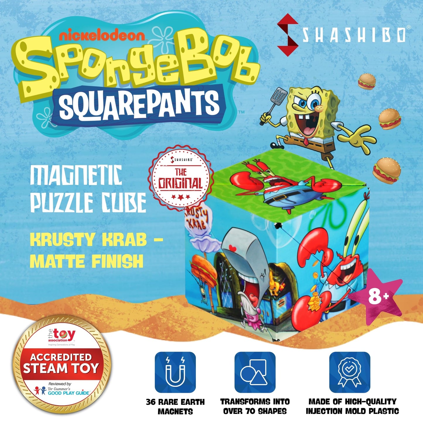 SHASHIBO SpongeBob Squarepants Shape Shifting Box — 100+ Transformations, Magnetic STEM Puzzle