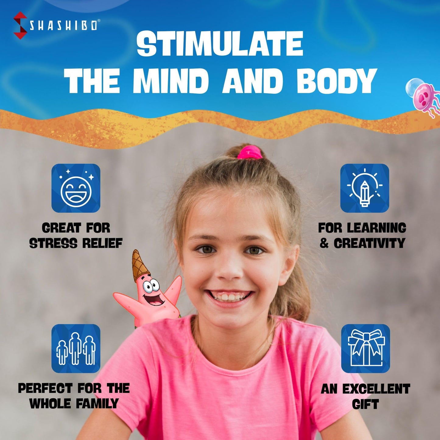 SHASHIBO SpongeBob Squarepants Shape Shifting Box – 100+ Shapes, Magnetic Fidget Cube + Fun In Motion Toys App