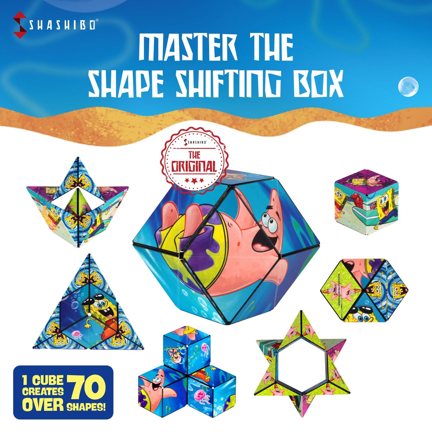 SHASHIBO SpongeBob Squarepants Shape Shifting Box – 100+ Shapes, Magnetic Fidget Cube + Fun In Motion Toys App