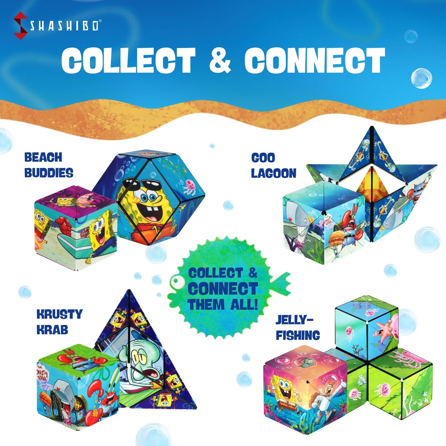 SHASHIBO SpongeBob Squarepants Shape Shifting Box – 100+ Shapes, Magnetic Fidget Cube + Fun In Motion Toys App