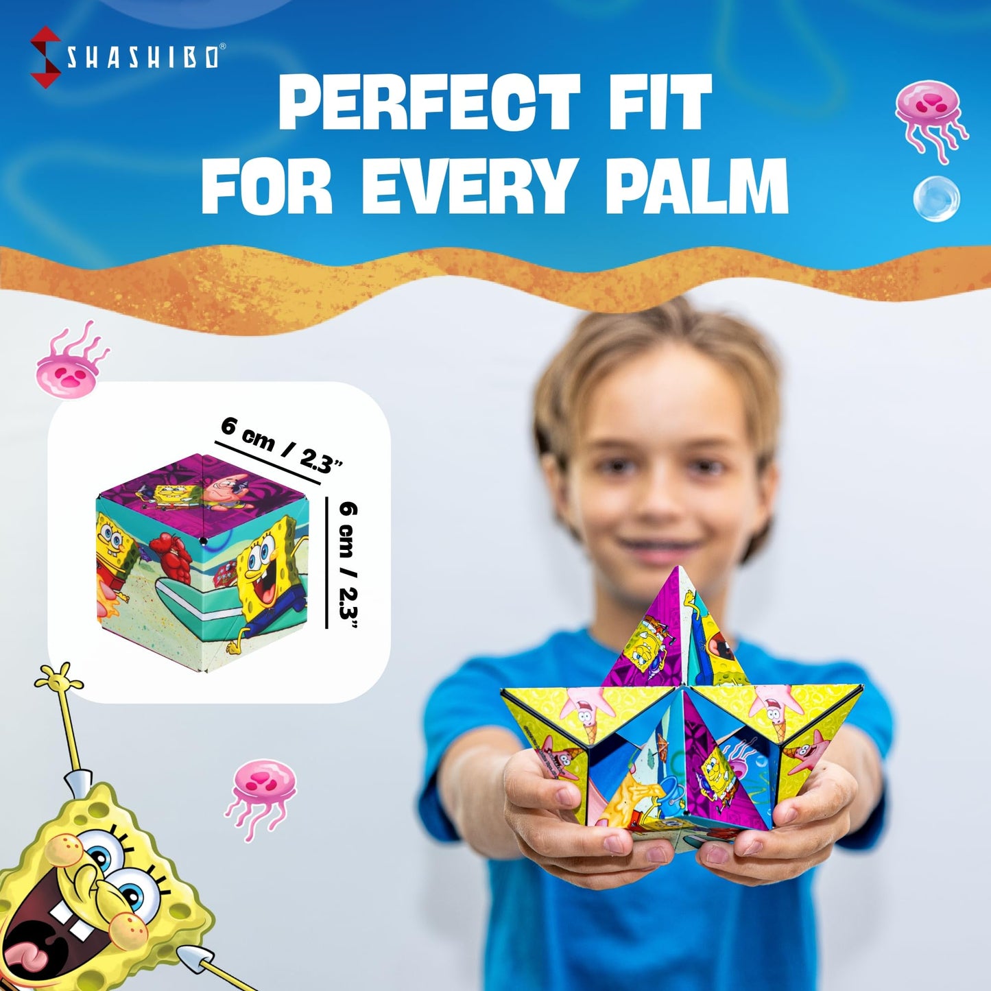 SHASHIBO SpongeBob Squarepants Shape Shifting Box – 100+ Shapes, Magnetic Fidget Cube + Fun In Motion Toys App