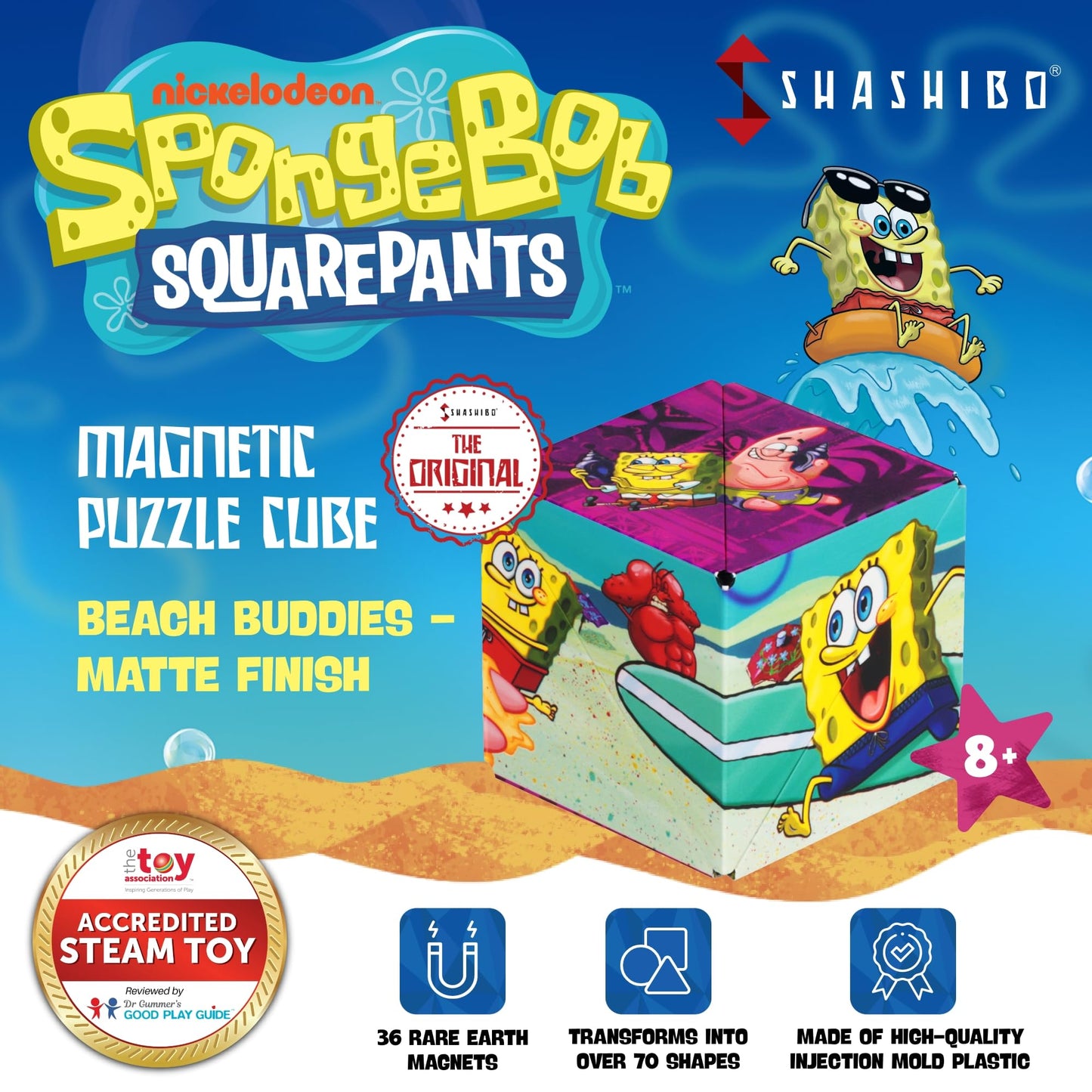 SHASHIBO SpongeBob Squarepants Shape Shifting Box – 100+ Shapes, Magnetic Fidget Cube + Fun In Motion Toys App