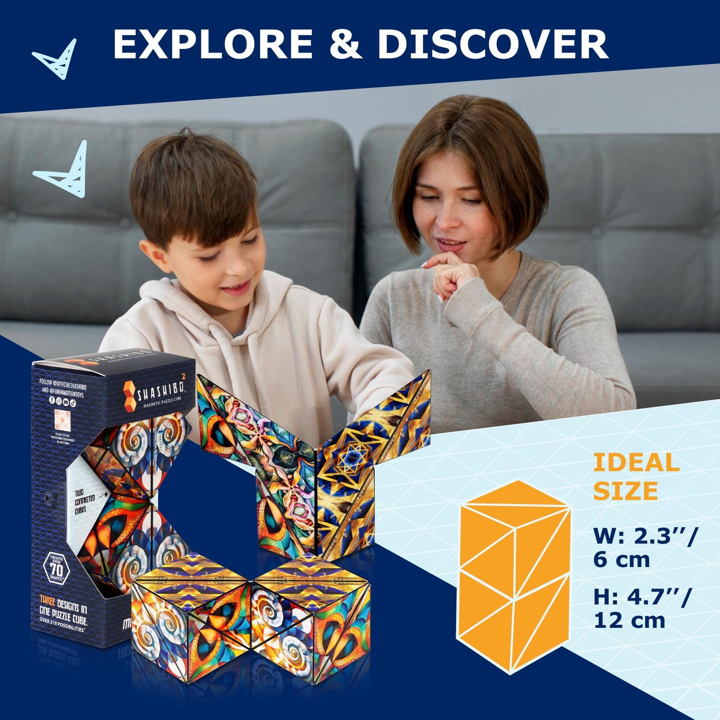 Shashibo Squared Shape Shifting Box XL – Magnetic STEM Puzzle Fidget Toy (Atlantis)