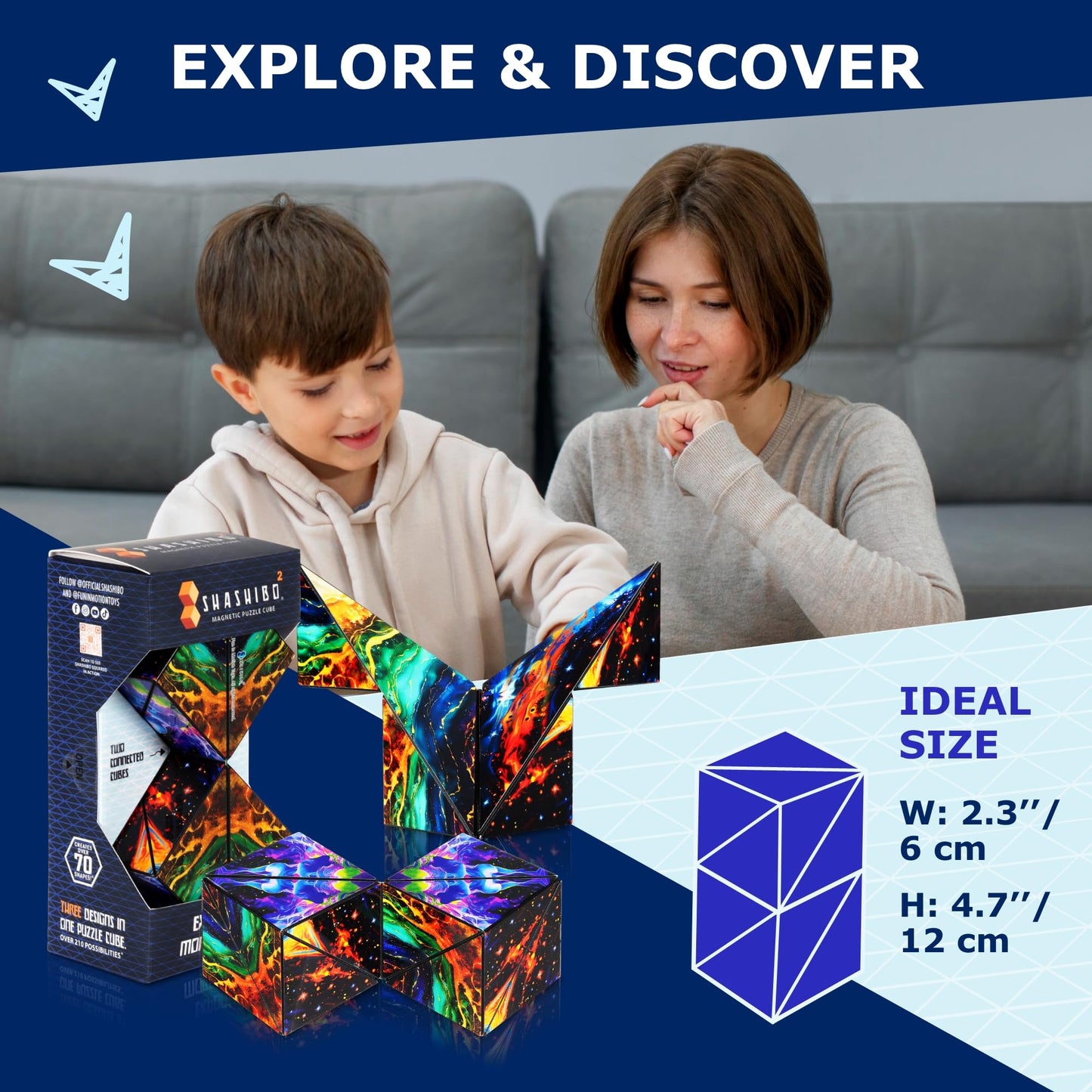 Shashibo Squared Shape Shifting Box – XL Magnetic Puzzle Fidget Toy with 72 Magnets