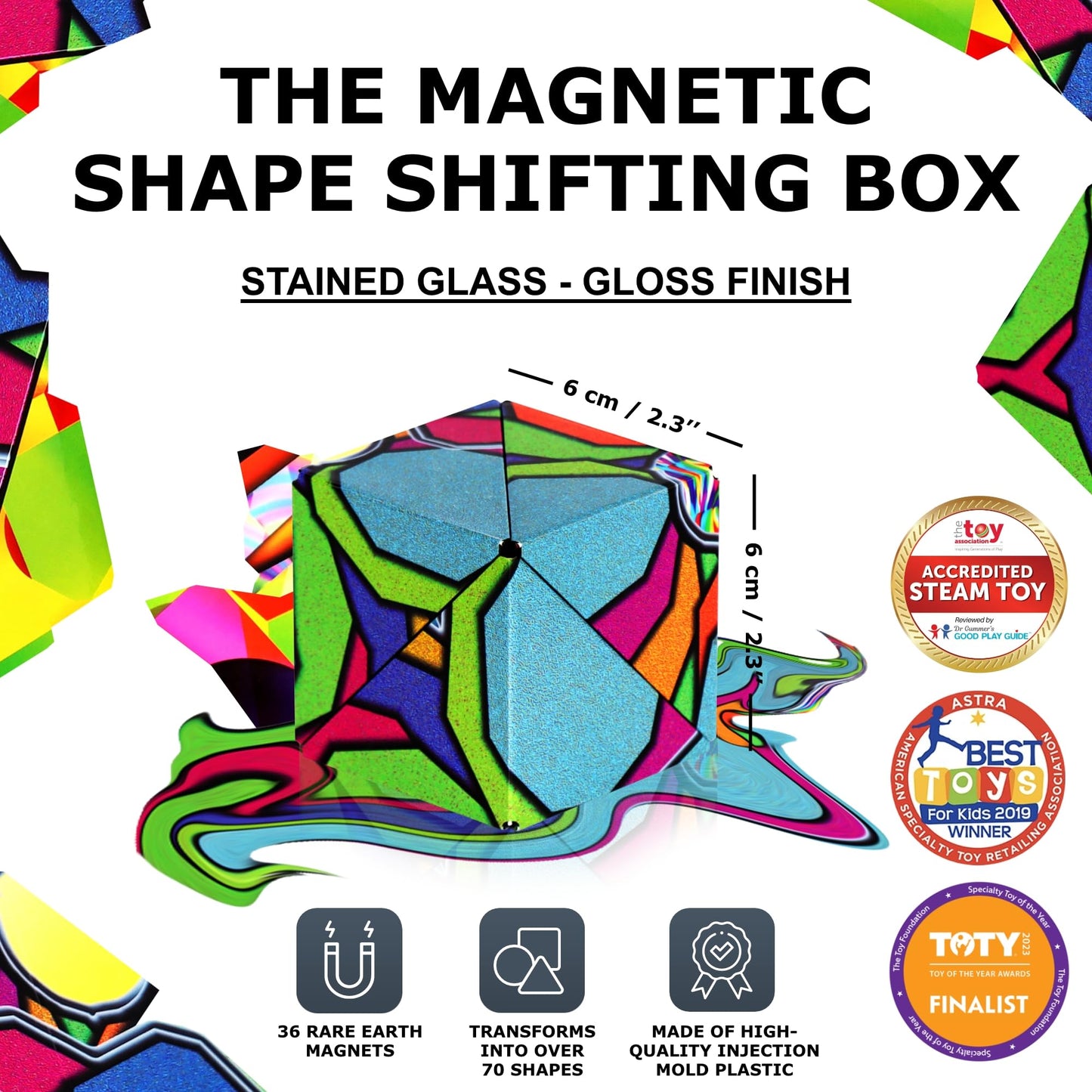 Shashibo Shape Shifting Box – Stained Glass | Award-Winning Magnetic STEM Fidget Toy with 100+ Shapes