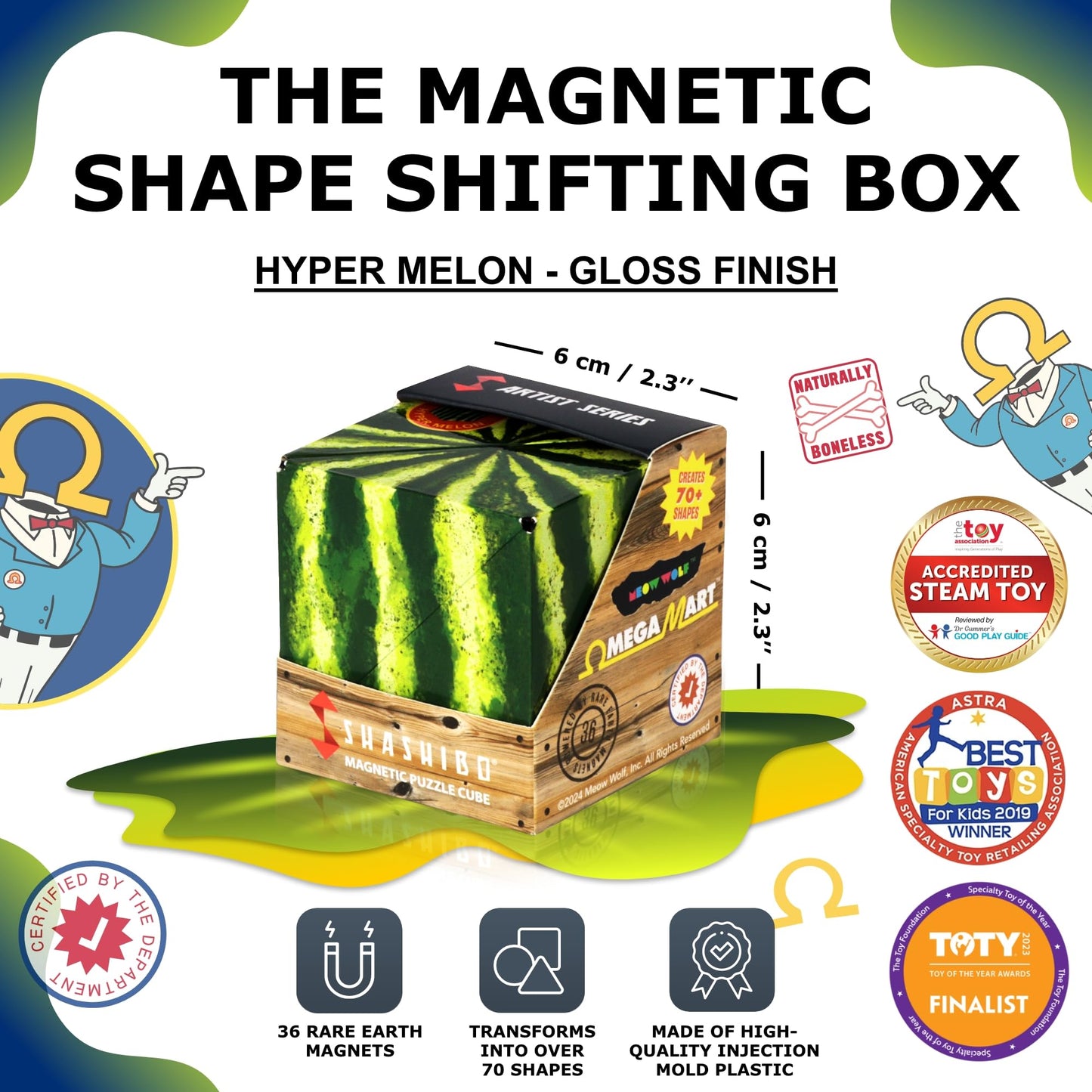 Shashibo Shape Shifting Box — Magnetic STEM Fidget Toy with 100+ Transformations (Hyper Melon)