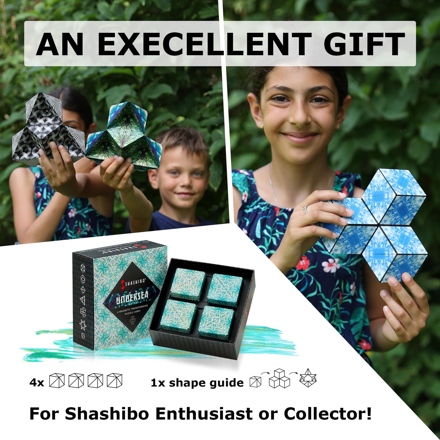Shashibo Shape Shifting Box – 36 Magnets, 70+ Shapes, 4-Pack Gift Box
