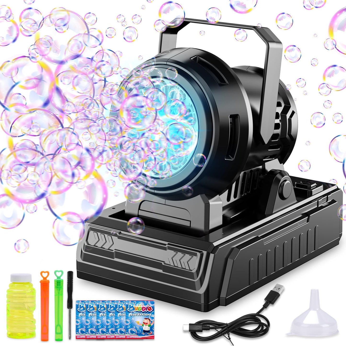 SHCKE Automatic Bubble Machine 10 Holes – Dual-Power Portable Bubble Blower