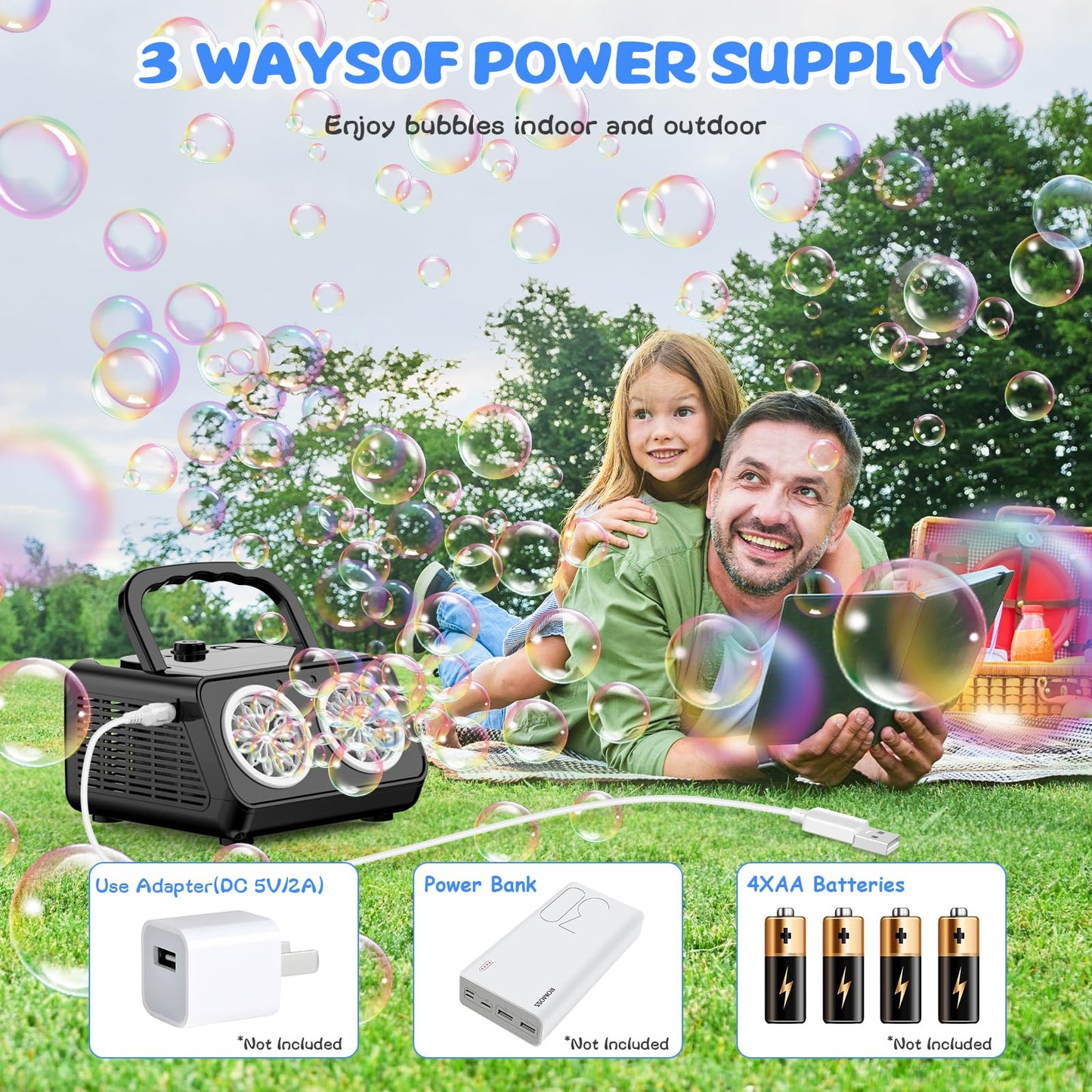 SHCKE Automatic Bubble Machine – 20,000+ Bubbles/Min, 2 Fans, Portable or Plug-In