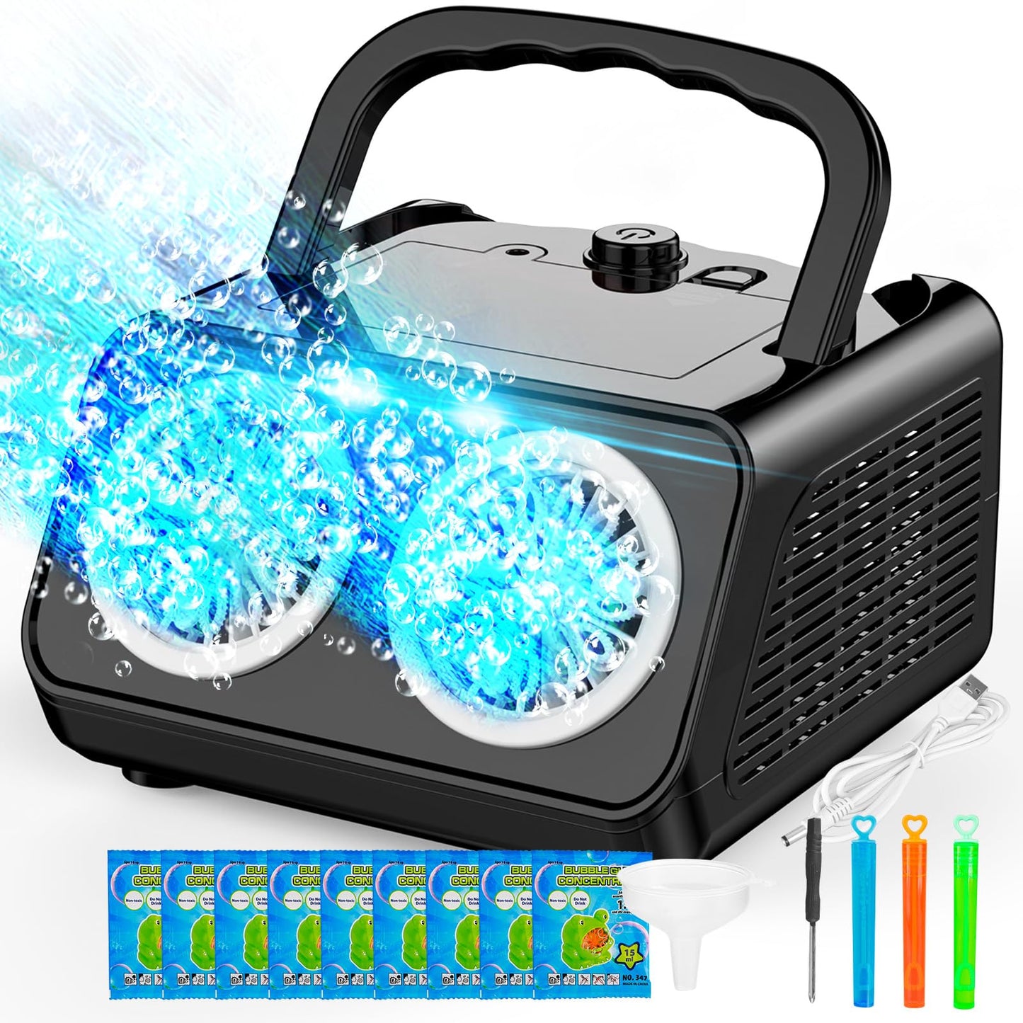 SHCKE Automatic Bubble Machine – 20,000+ Bubbles/Min, 2 Fans, Portable or Plug-In