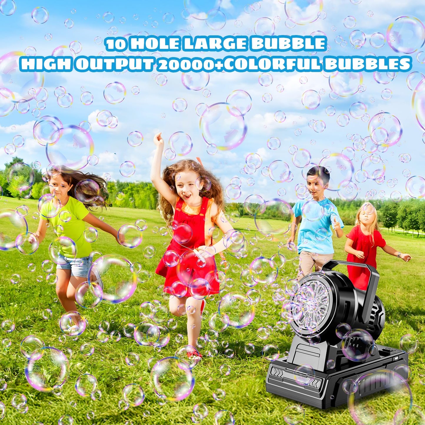 SHCKE Automatic Bubble Machine 10 Holes – Dual-Power Portable Bubble Blower