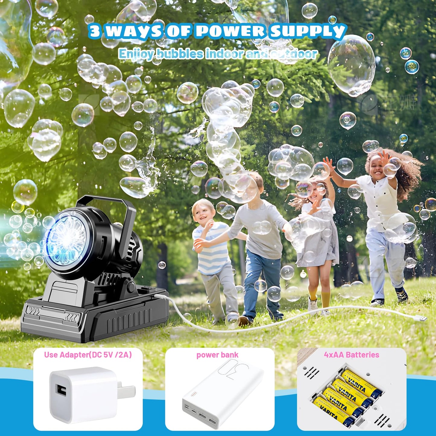 SHCKE Automatic Bubble Machine 10 Holes – Dual-Power Portable Bubble Blower