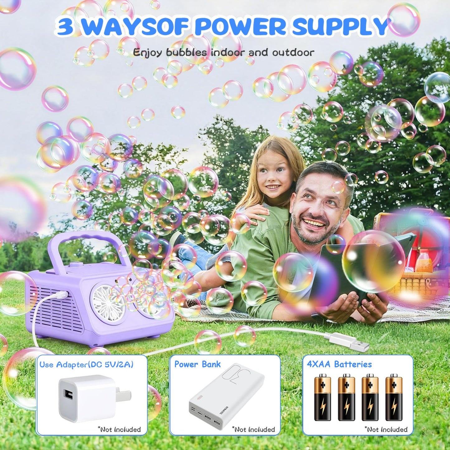 SHCKE Automatic Bubble Machine – 20000+ Bubbles/Min, Portable with 2 Fans