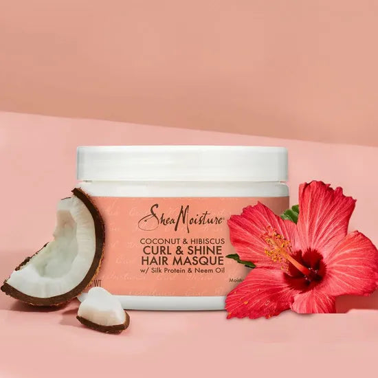 Shea Moisture Coconut & Hibiscus Curl & Shine Hair Masque 12 oz / 355 ml - For Frizz Control & Defined Curls