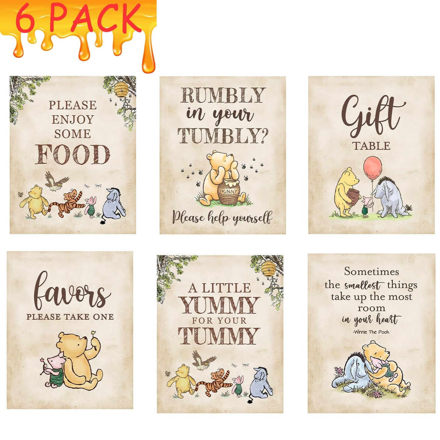 SHELLBOBO Winnie Bear 6-Piece Baby Shower Table Signs | Gender Reveal & Birthday Decor