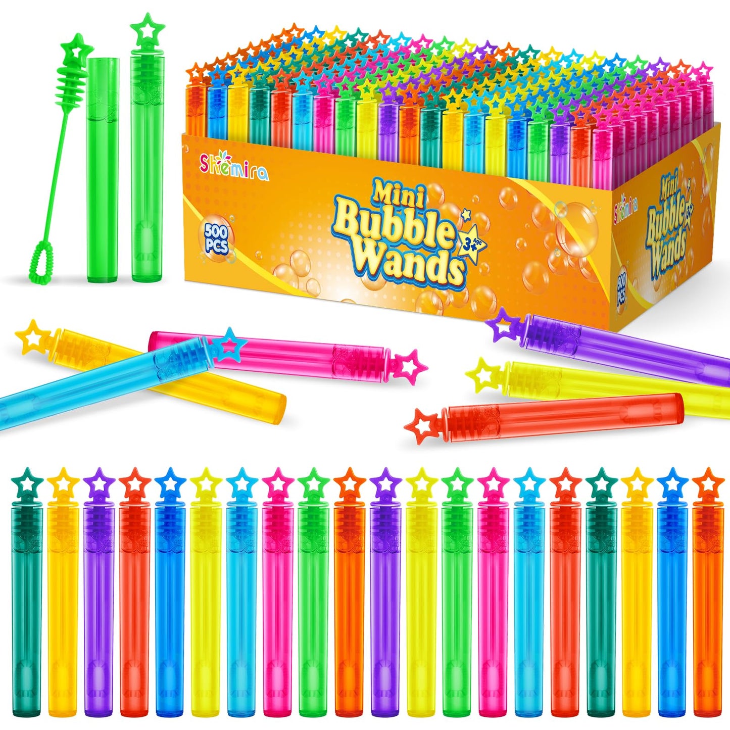 Shemira Bubble Wand – 500 Mini Wands Bulk in 10 Neon Colors